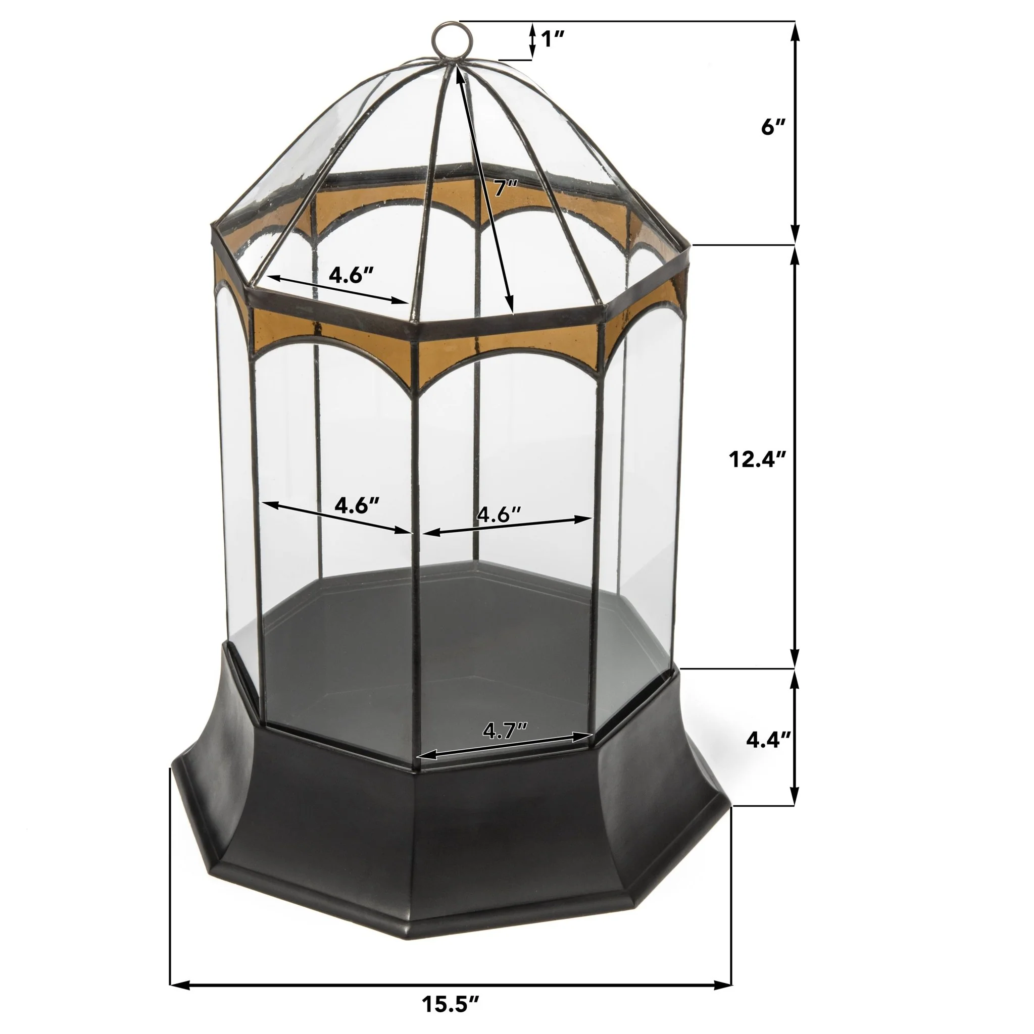 H Potter Eight Sided Terrarium Wardian Case with Curved Glass and Brown Accents Large - Image 2