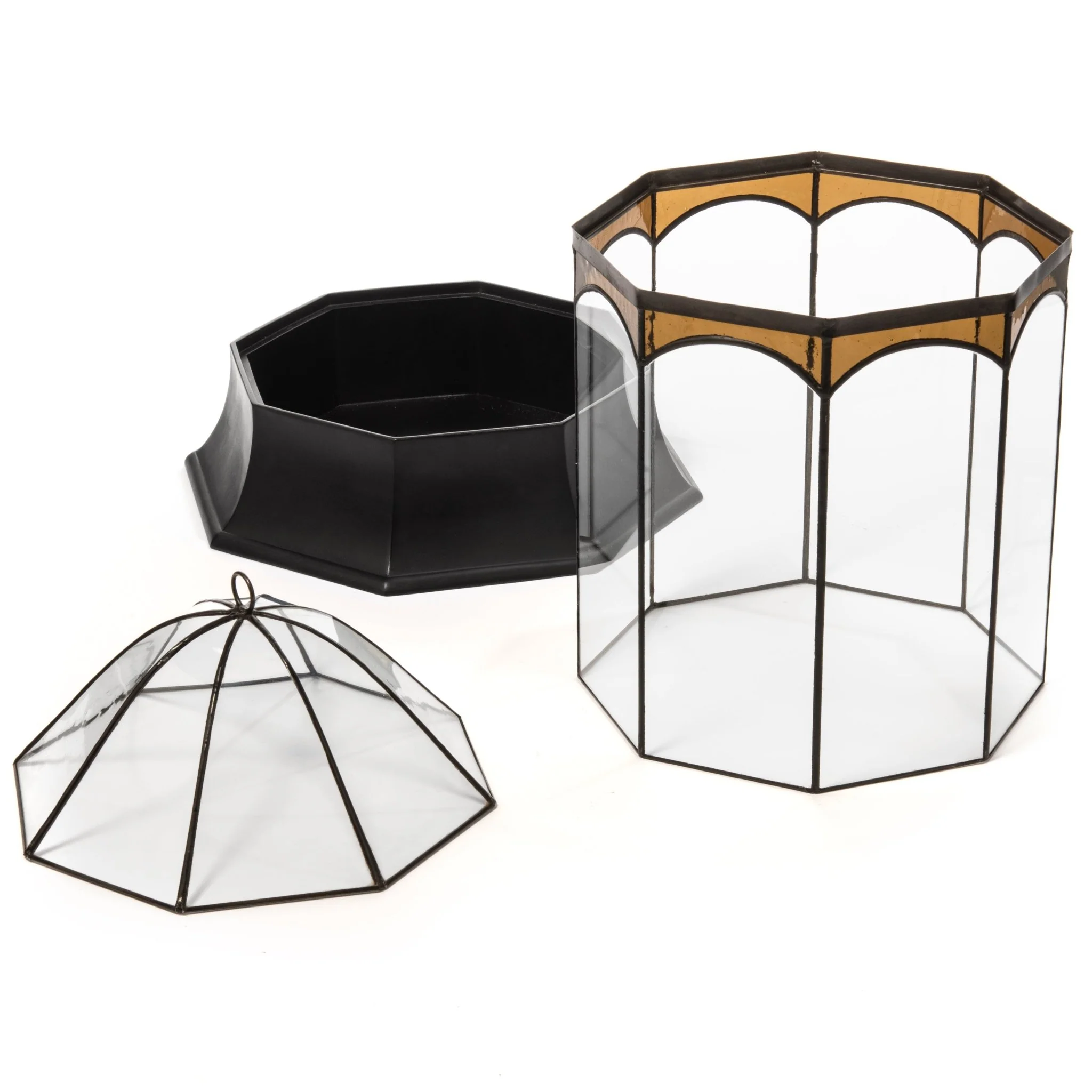H Potter Eight Sided Terrarium Wardian Case with Curved Glass and Brown Accents Large - Image 5