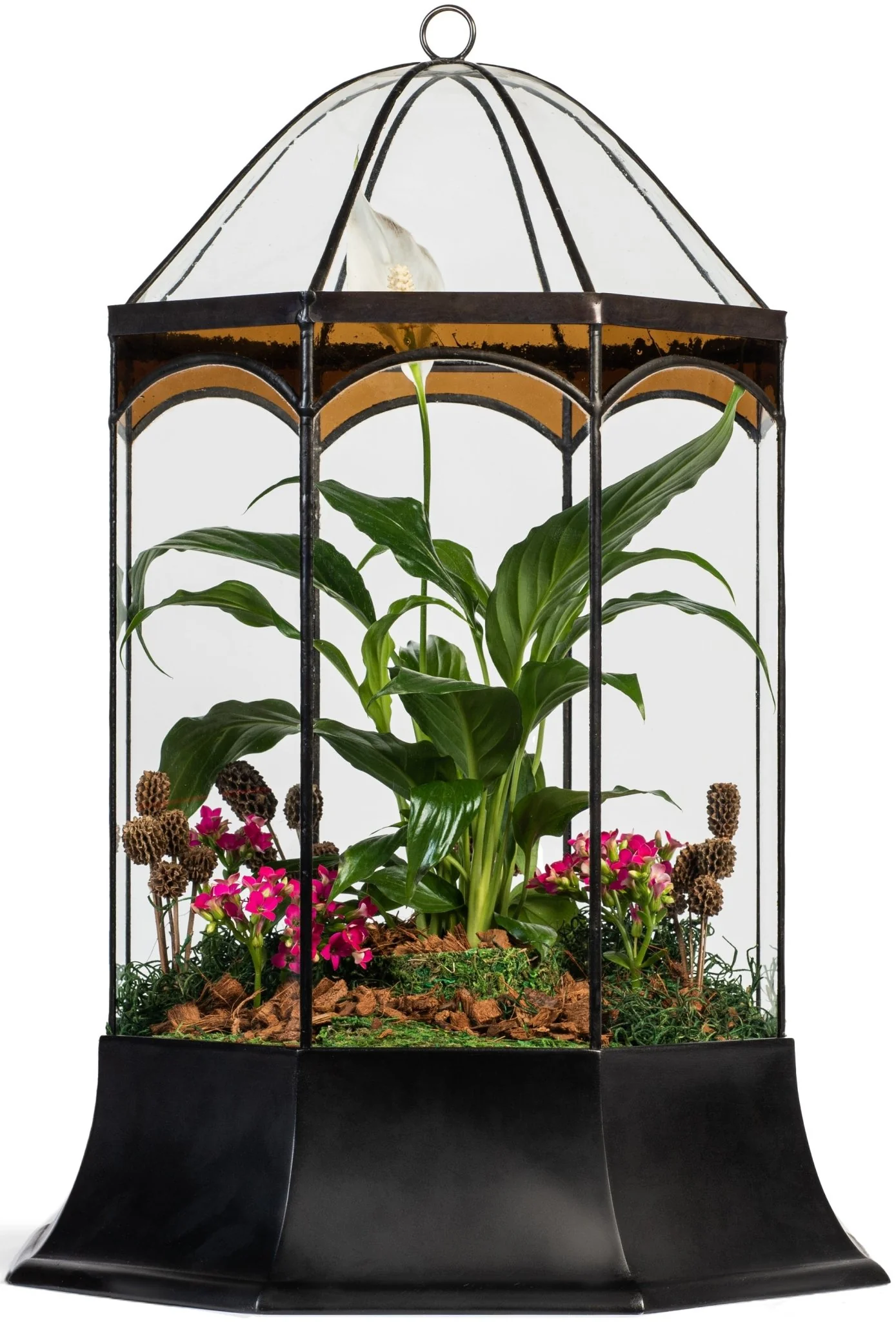H Potter Eight Sided Terrarium Wardian Case with Curved Glass and Brown Accents Large - Image 6