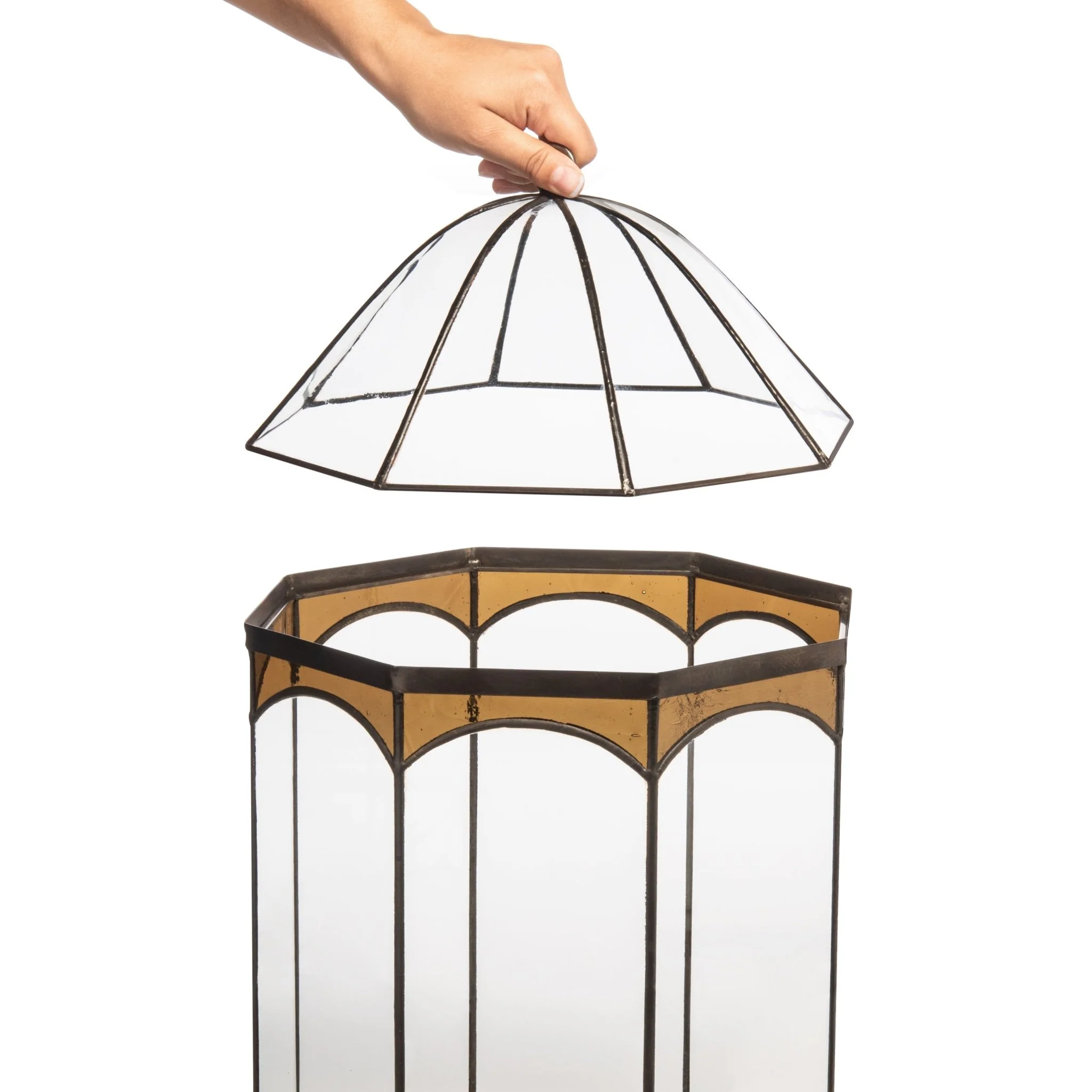 H Potter Eight Sided Terrarium Wardian Case with Curved Glass and Brown Accents Large - Image 8
