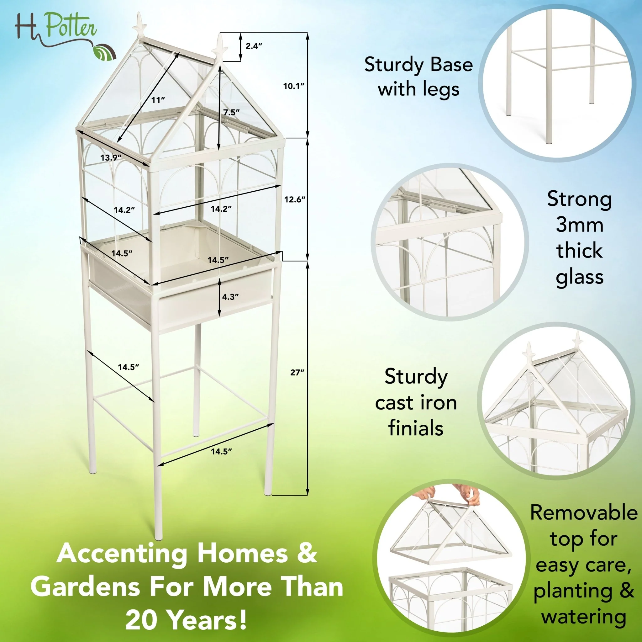 H Potter Square Freestanding Wardian Case Terrarium HP504W - Image 4