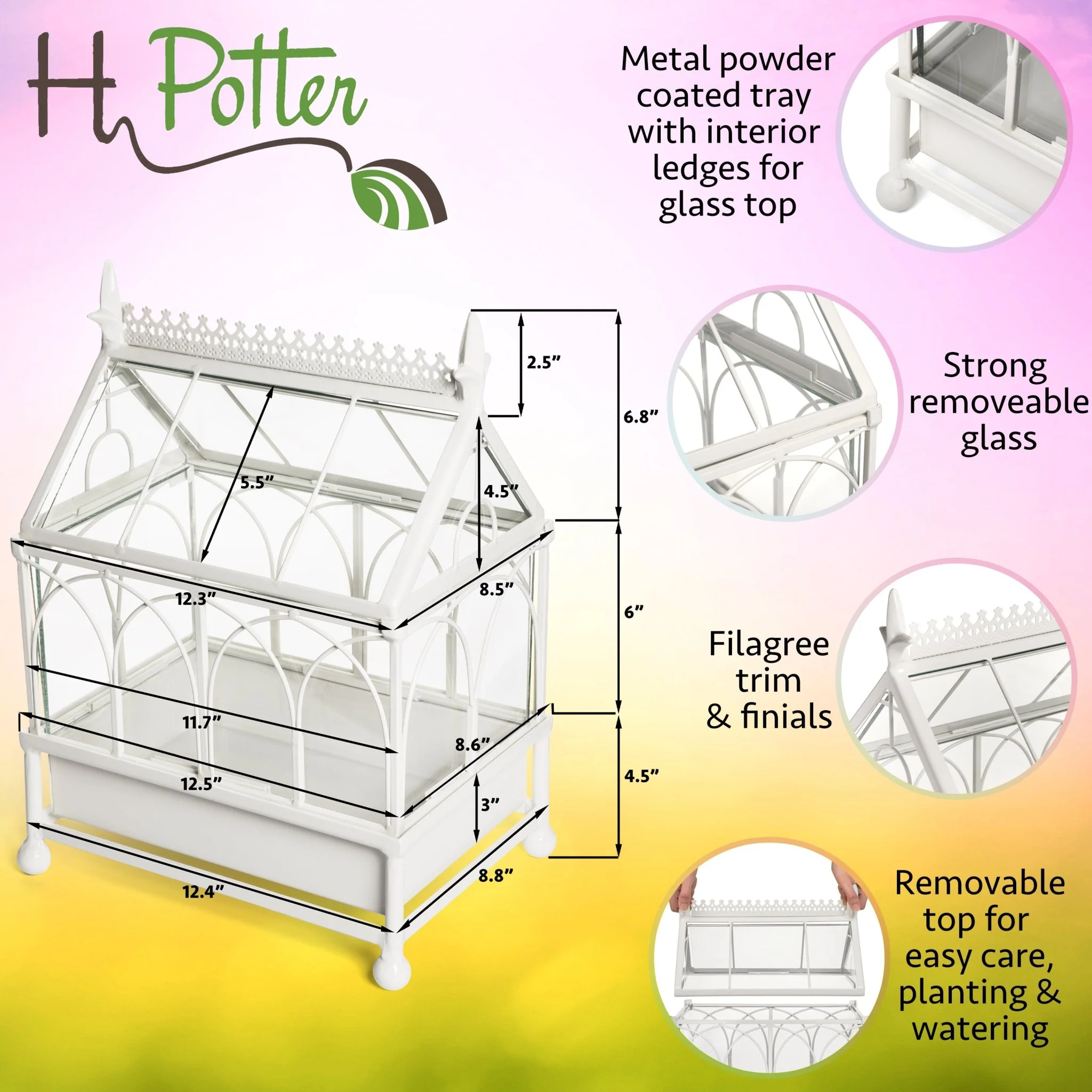 H Potter Conservatory Wardian Case Terrarium – Metal & Glass Tabletop Greenhouse - Image 5