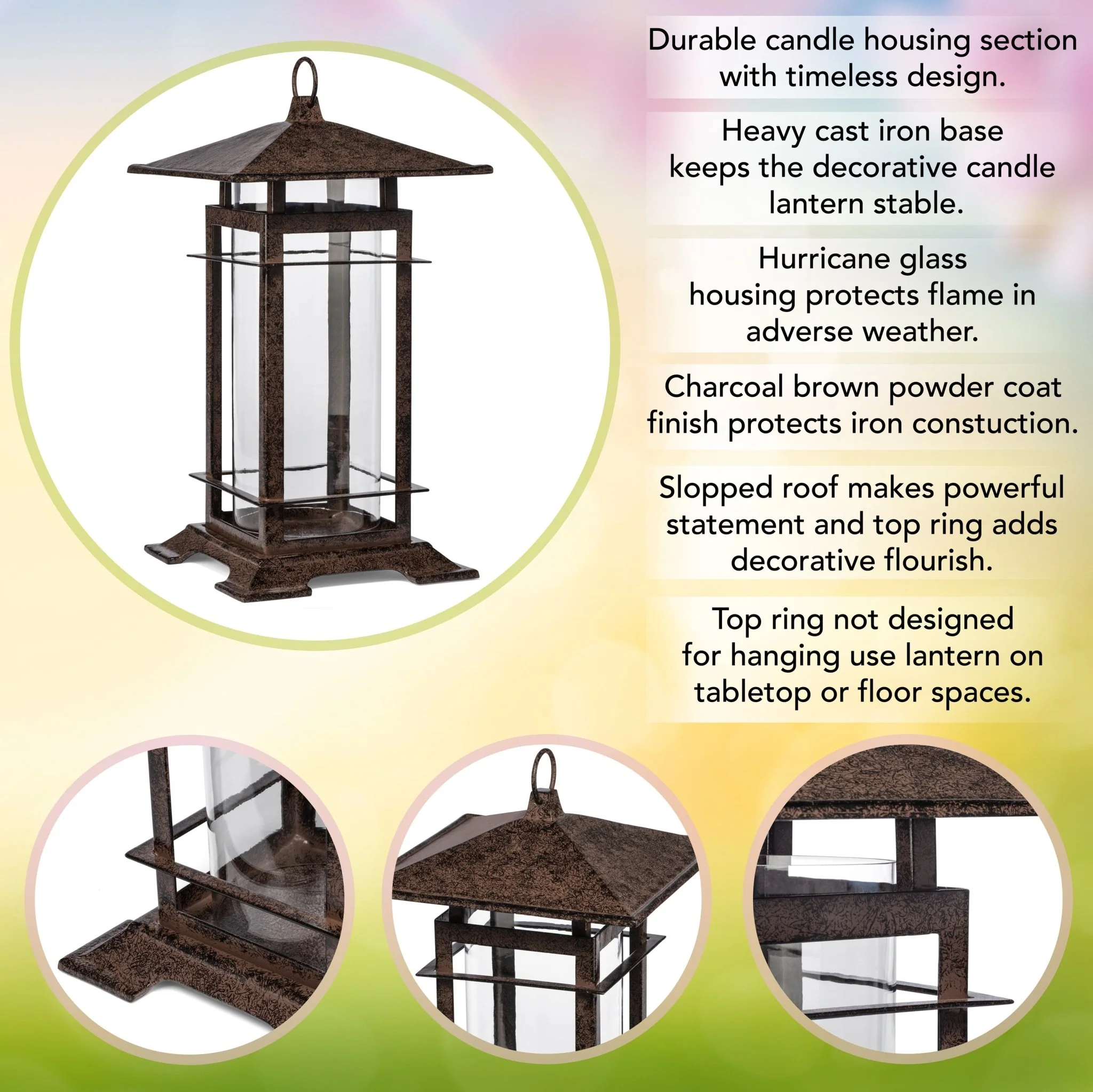 H Potter Lantern | Large Cast Iron Candle Holder | 22.5 Inch - Image 4
