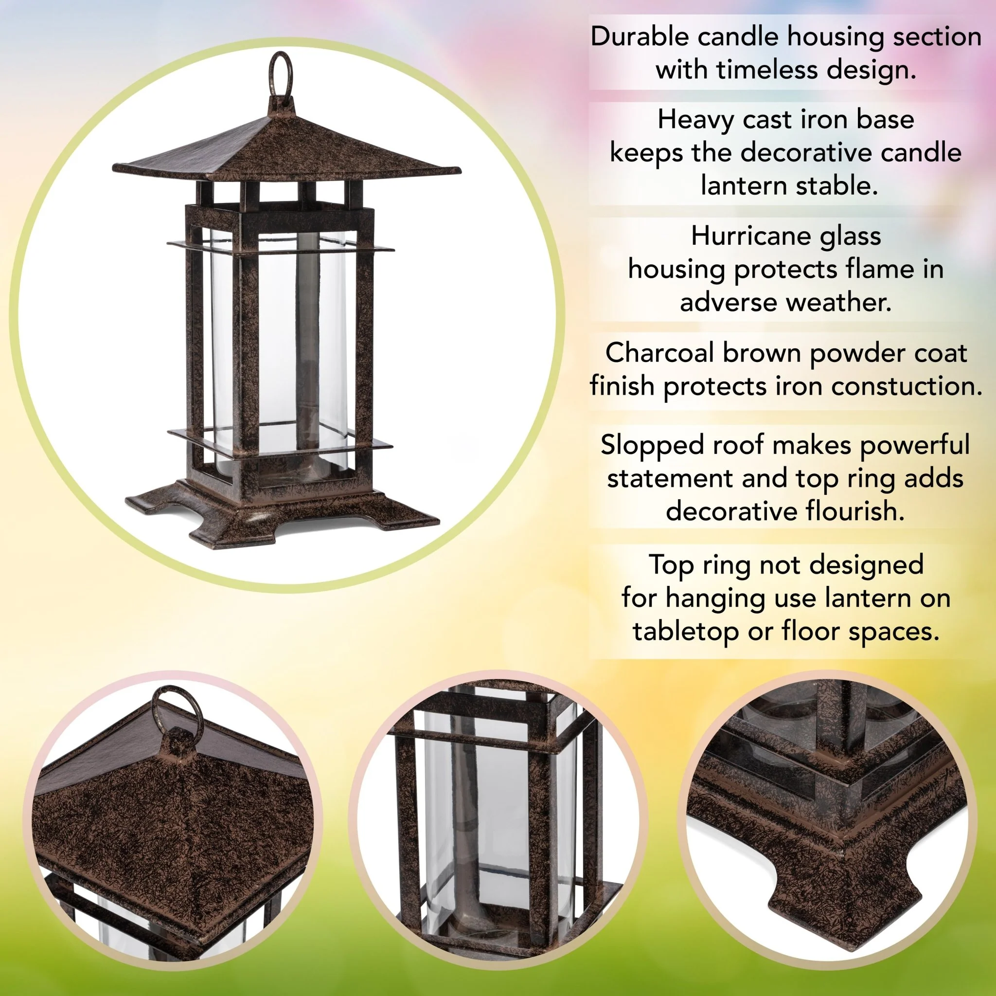H Potter Lantern | Cast Iron Candle Holder | 18 Inch Tall - Image 4