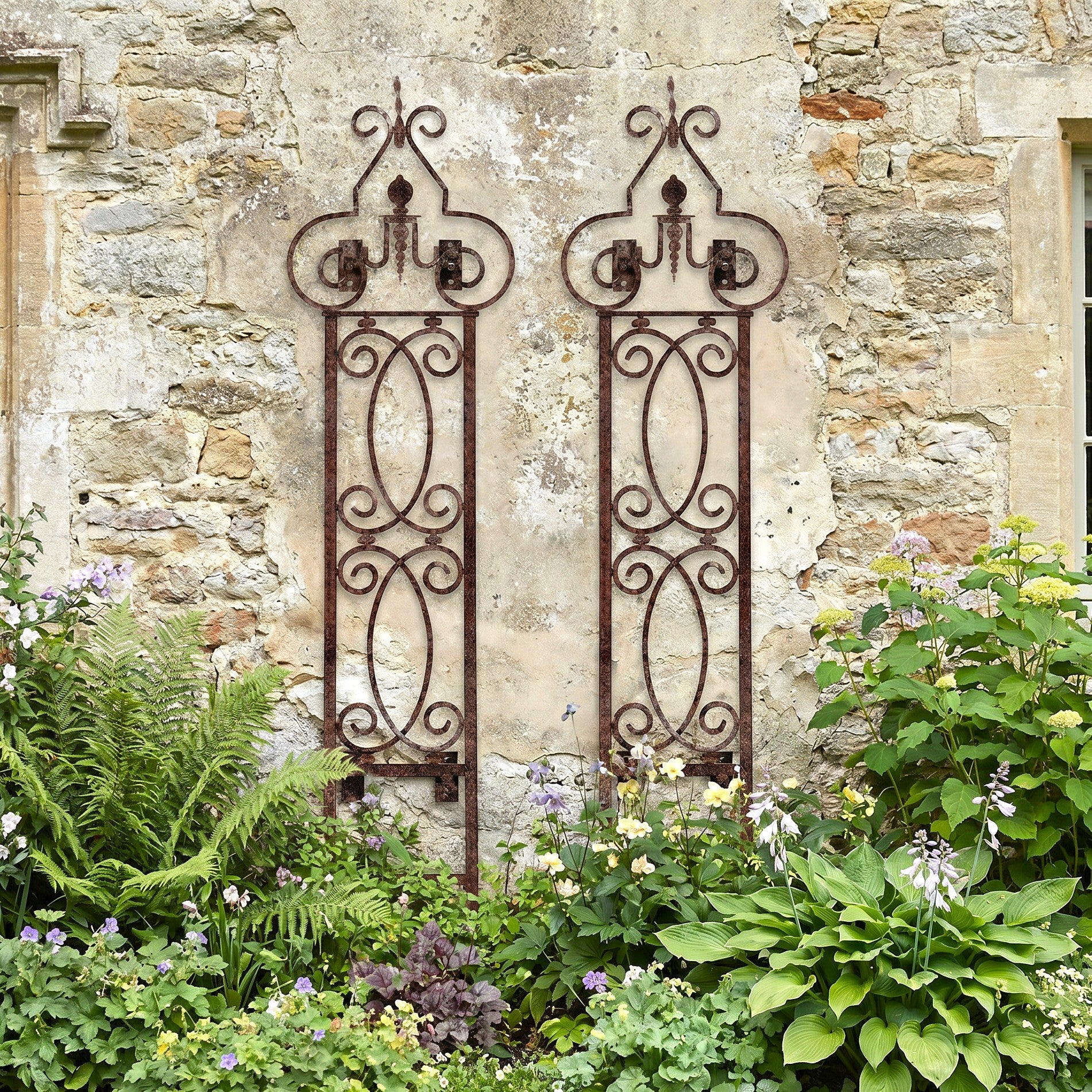 H Potter Heritage Scroll Garden Trellis Set of 2 – Metal Wall Trellis - Charcoal Brown