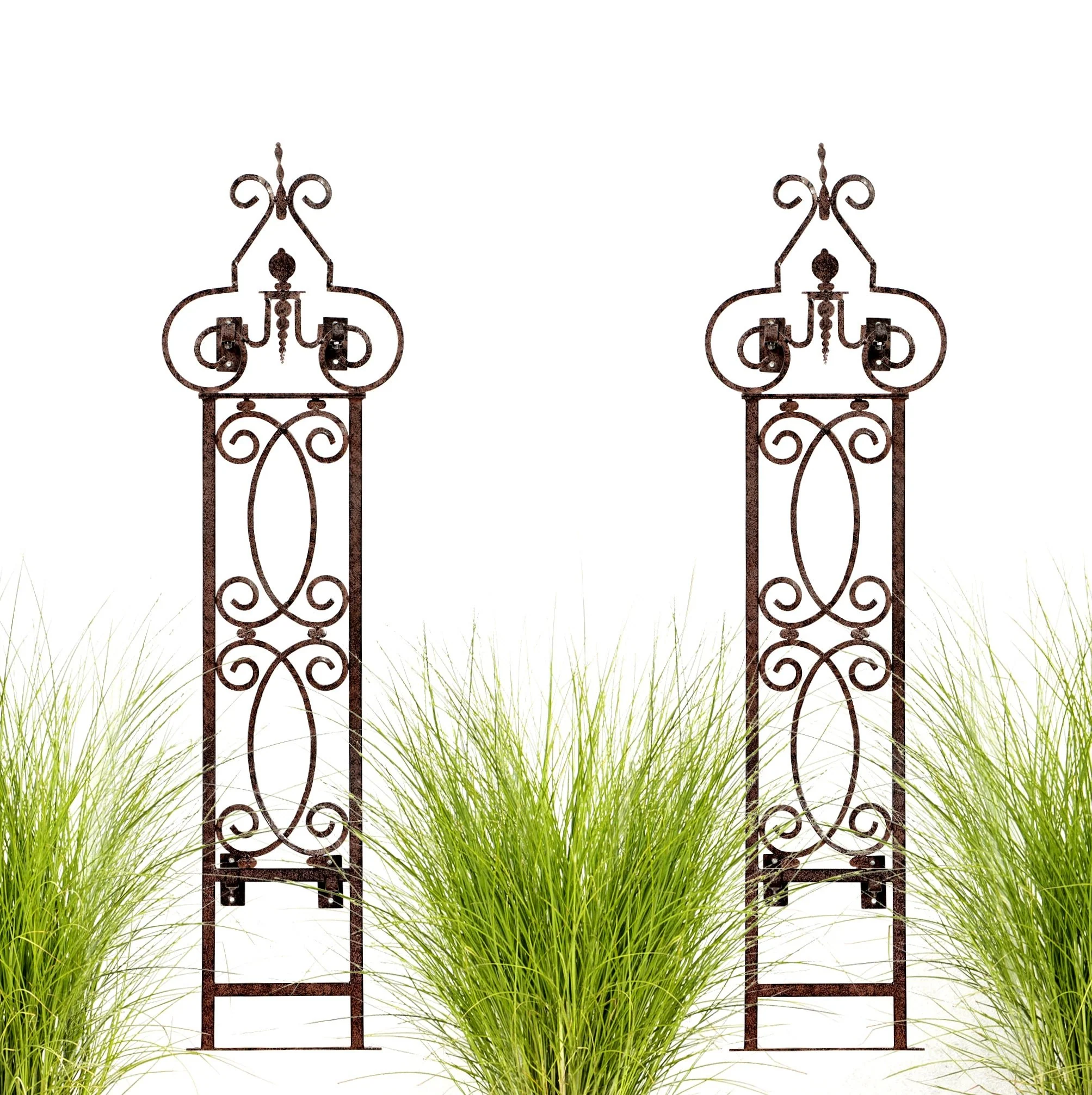 H Potter Heritage Scroll Garden Trellis Set of 2 – Metal Wall Trellis - Charcoal Brown - Image 2