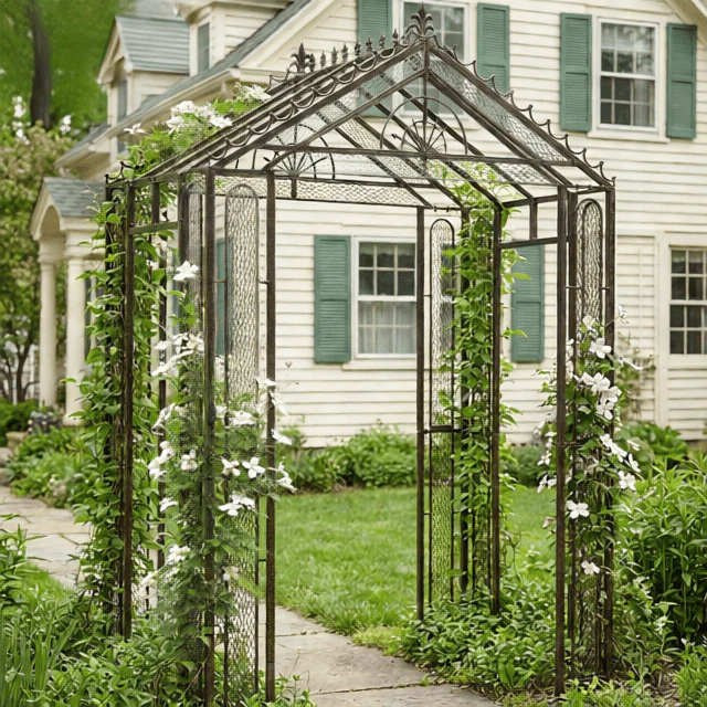 H Potter Marabella Garden Arbor - Trellis Arch - Metal - Heavy-Duty for Climbing Plants