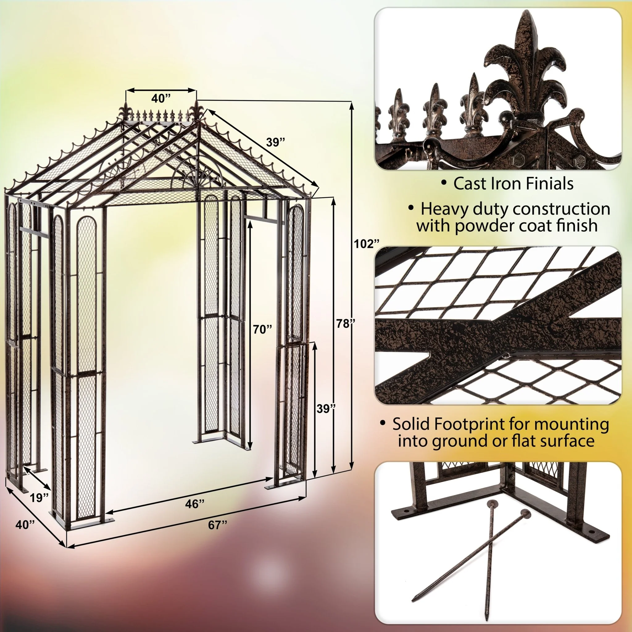 H Potter Marabella Garden Arbor - Trellis Arch - Metal - Heavy-Duty for Climbing Plants - Image 5