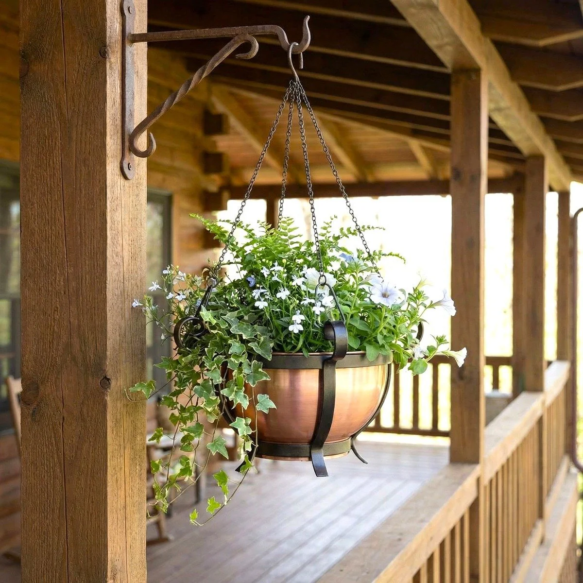 H Potter Traditional Round Copper Hanging Planter