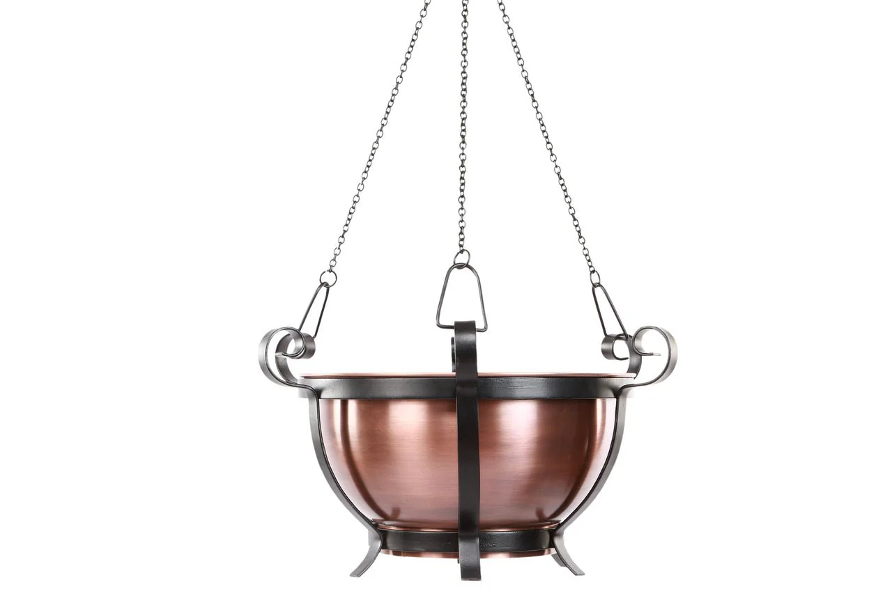 H Potter Traditional Round Copper Hanging Planter - Image 2