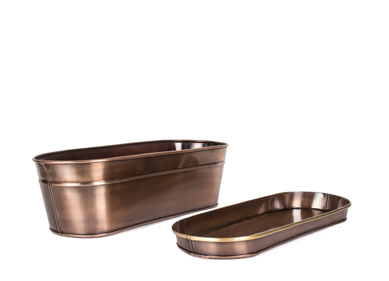 H Potter Tabletop Planter with Tray | Antique Copper Finish | Brass Accents - Image 3