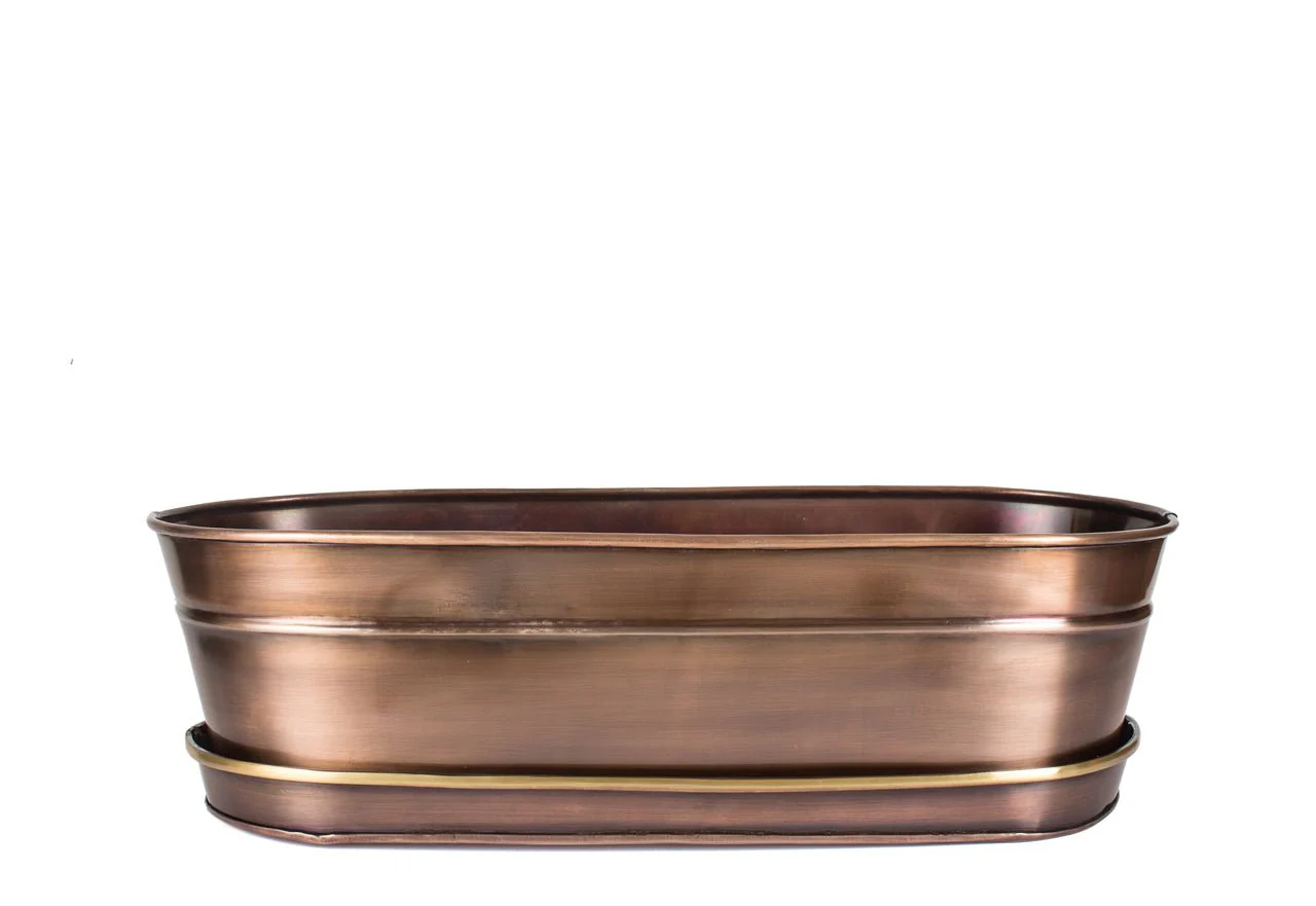 H Potter Tabletop Planter with Tray | Antique Copper Finish | Brass Accents - Image 6