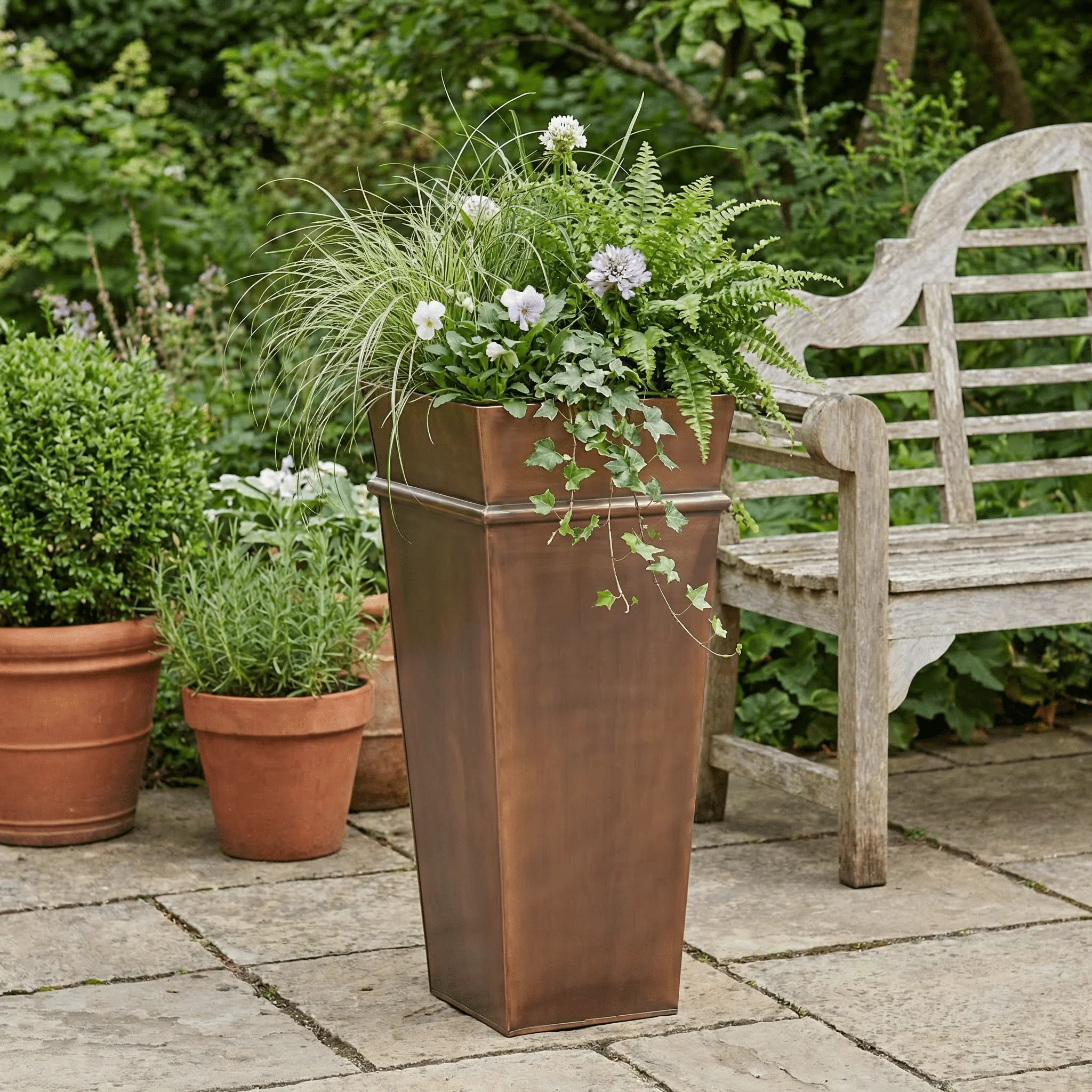 H Potter Carrington Tall Antique Copper Planter | 33" Tapered Indoor Outdoor Planter