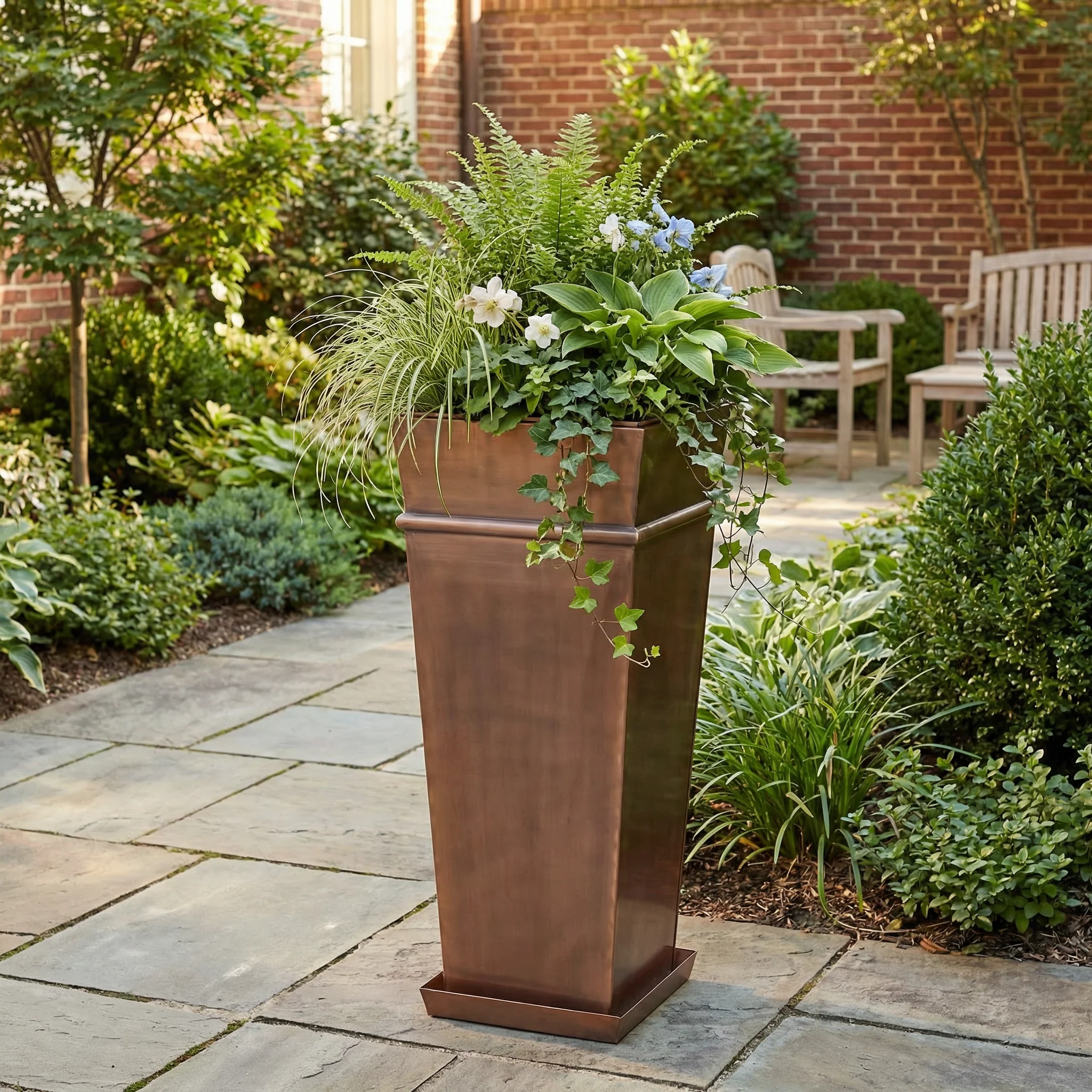 H Potter Carrington Tall Antique Copper Planter | 33" Tapered Indoor Outdoor Planter - Image 14