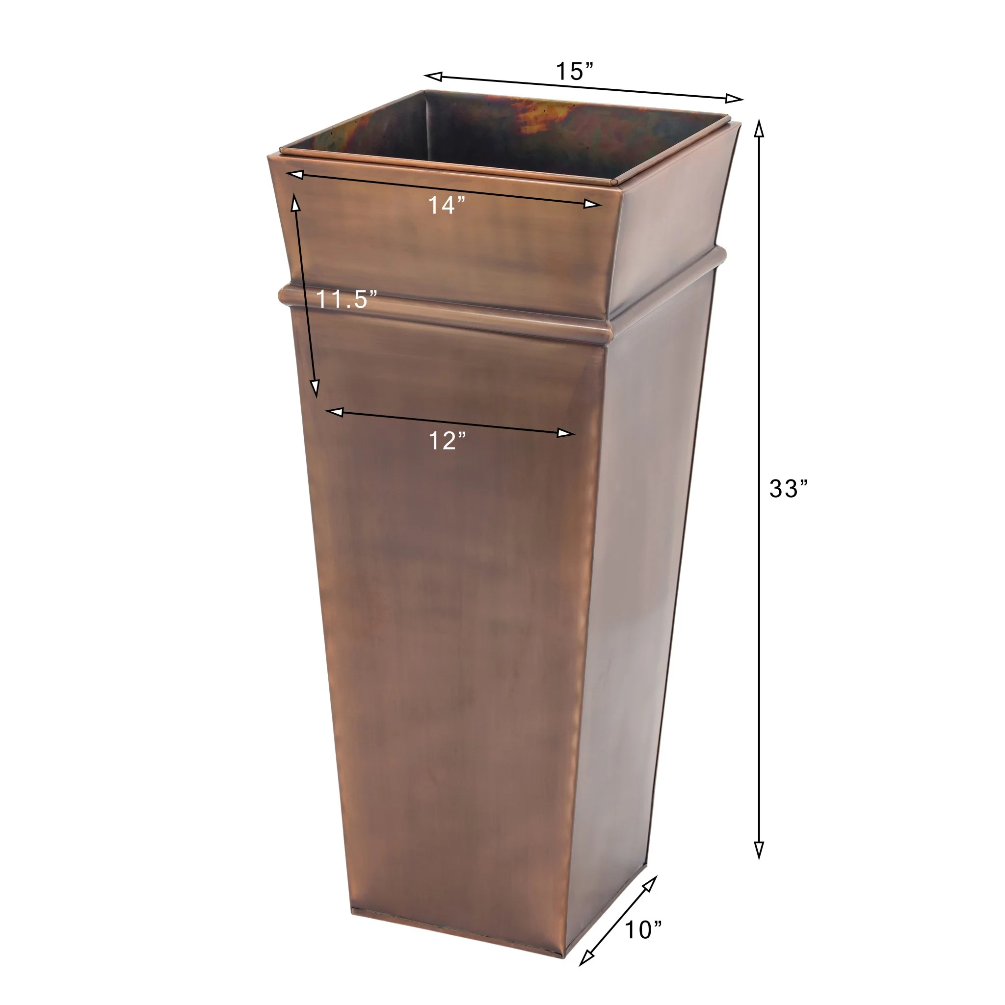 H Potter Carrington Tall Antique Copper Planter | 33" Tapered Indoor Outdoor Planter - Image 4