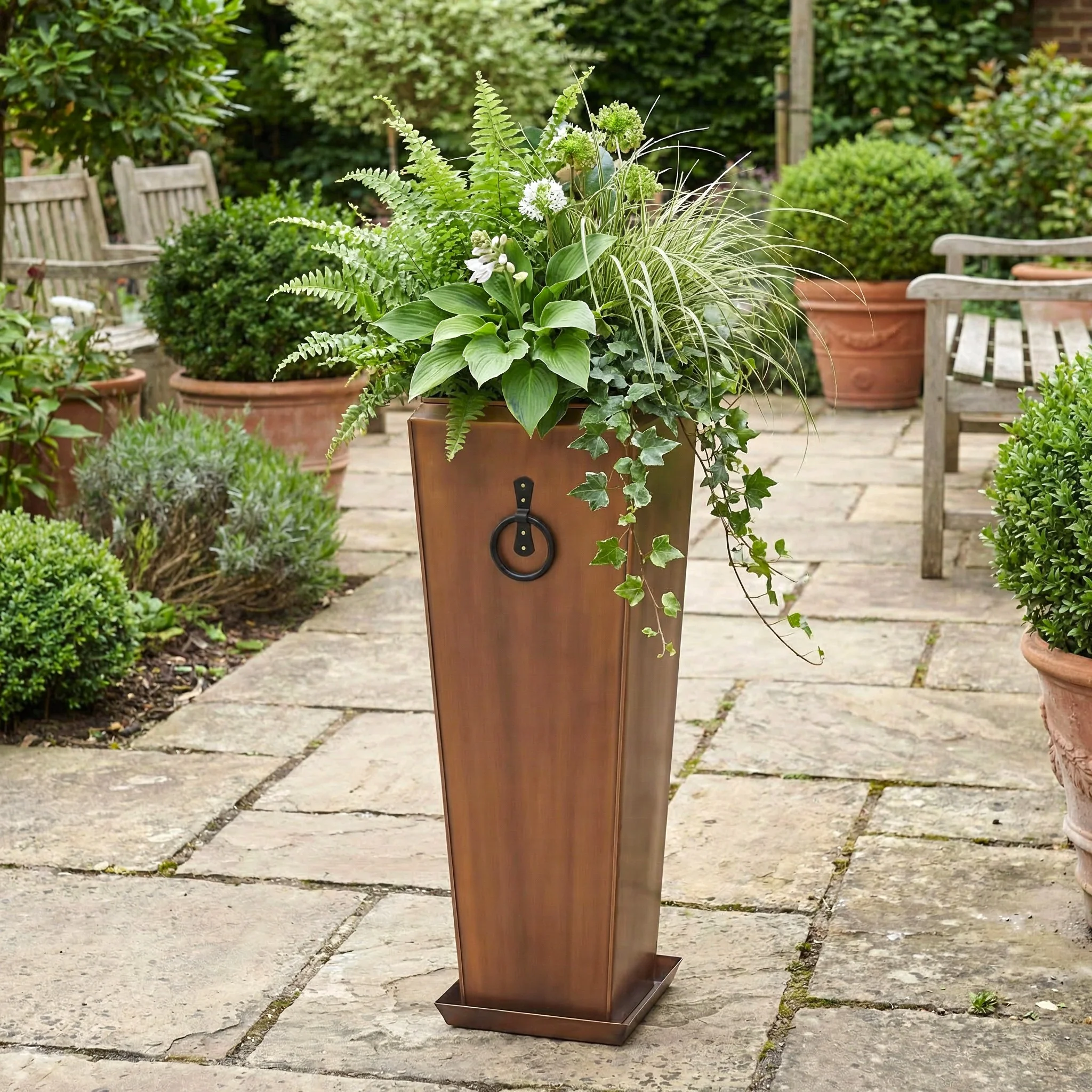 H Potter Santa Fe Tall Planter Set | Antique Copper Indoor Outdoor Planters - Image 18