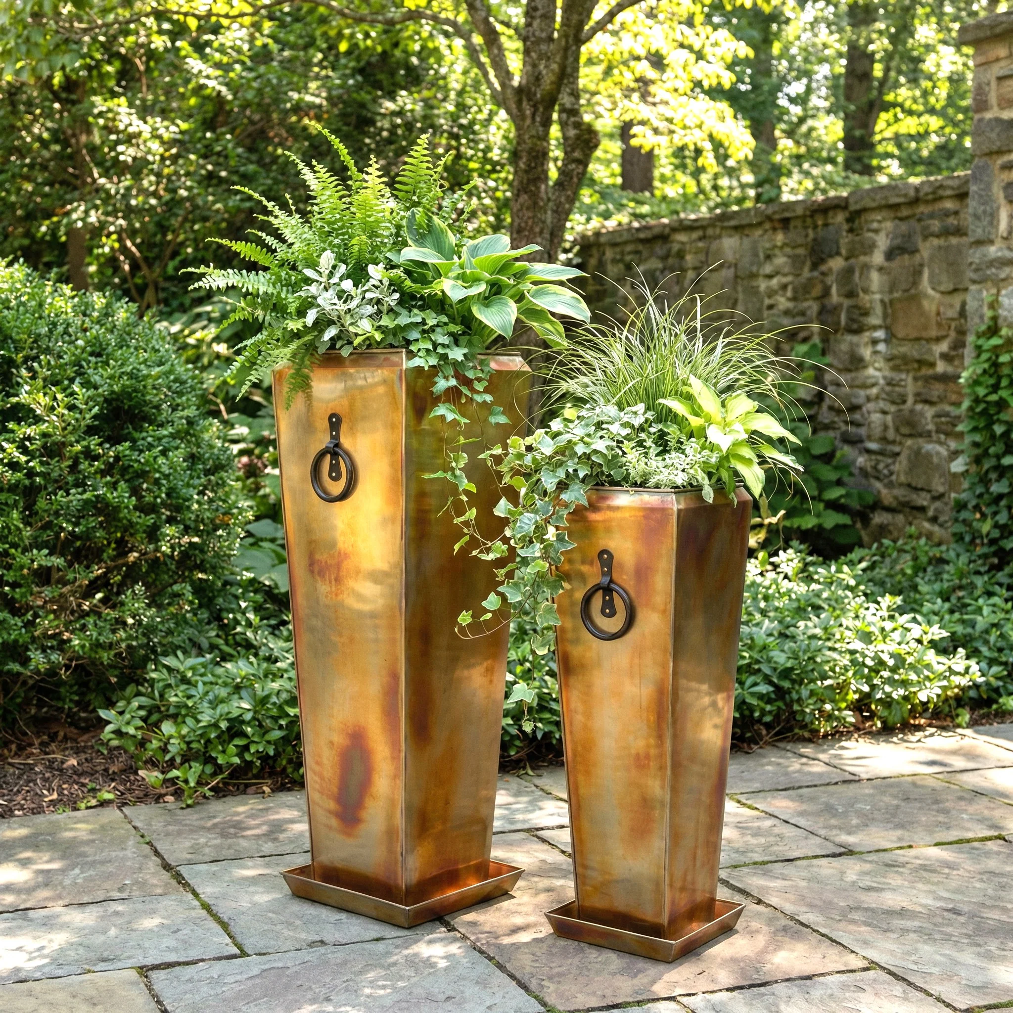 H Potter Santa Fe Tall Planter Set | Rustic Copper Indoor Outdoor Planters - Image 12