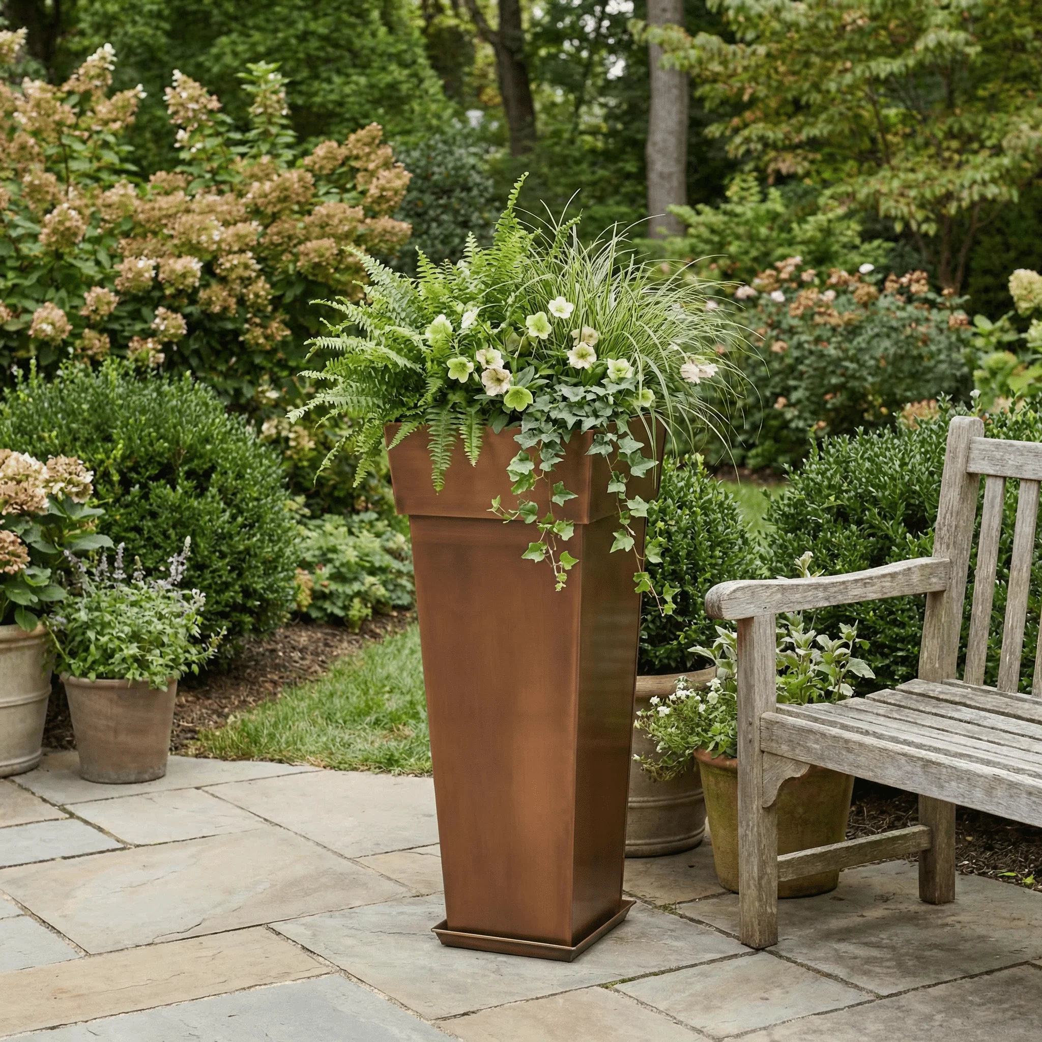 H Potter Waverly Tall Square Copper Planter 36.5 Inch – Indoor Outdoor Entryway Planter - Image 10