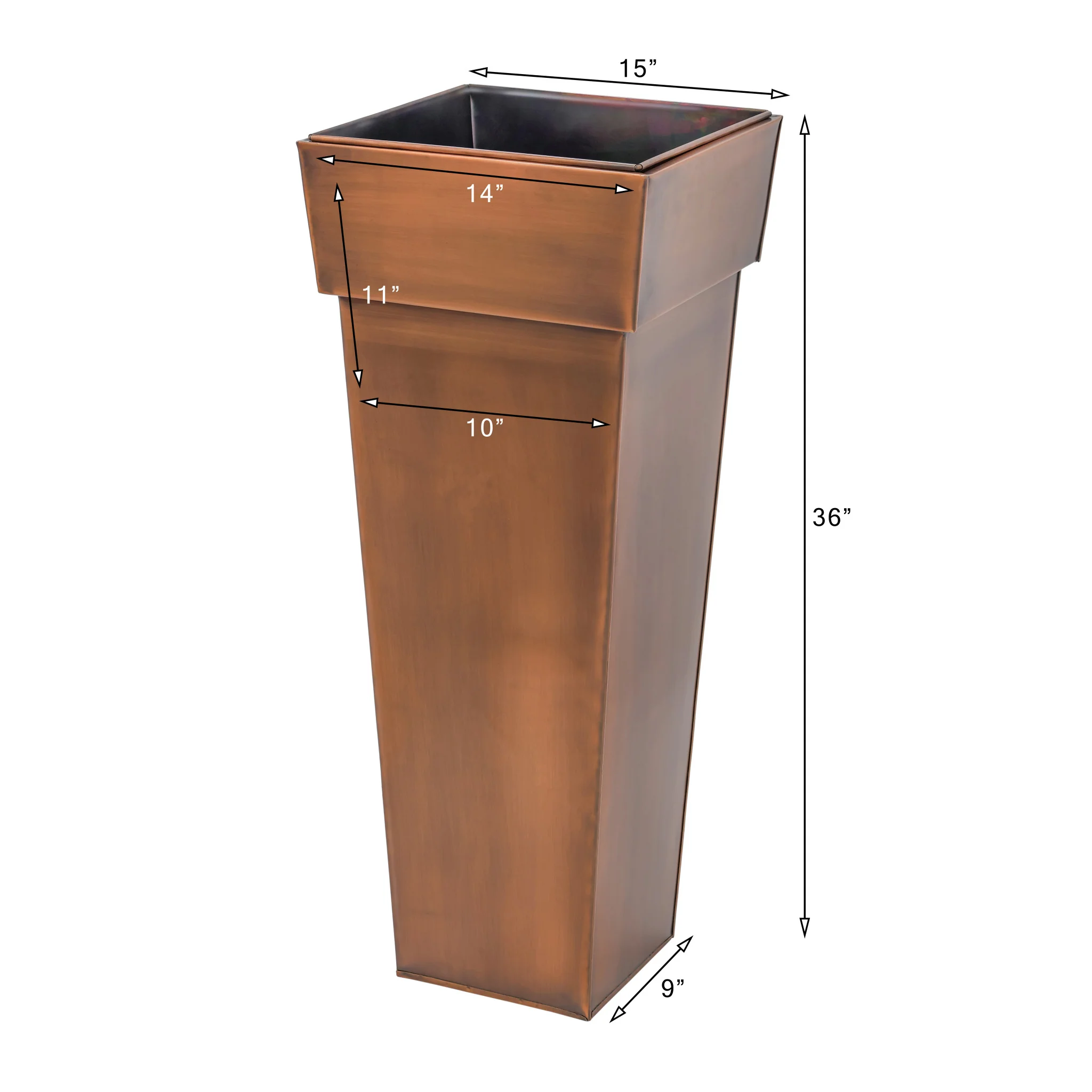 H Potter Waverly Tall Square Copper Planter 36.5 Inch – Indoor Outdoor Entryway Planter - Image 3