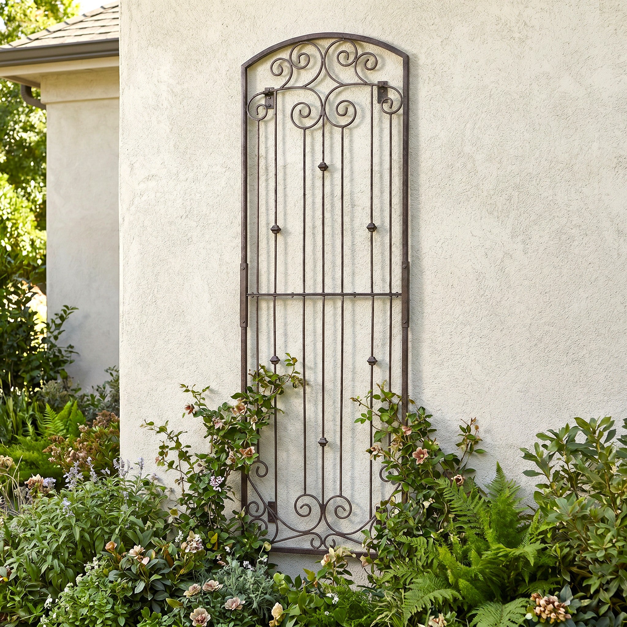 H Potter Lenox Estate Wall Trellis – 8ft Tall Iron Garden Screen - Charcoal Brown
