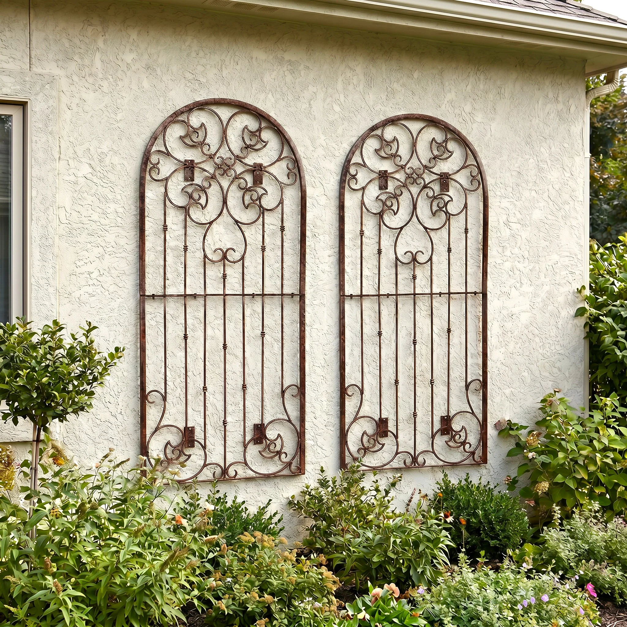 H Potter Legacy Wall Trellis - Set of 2 – 6 Ft Tall Iron Garden Screen - Charcoal Brown