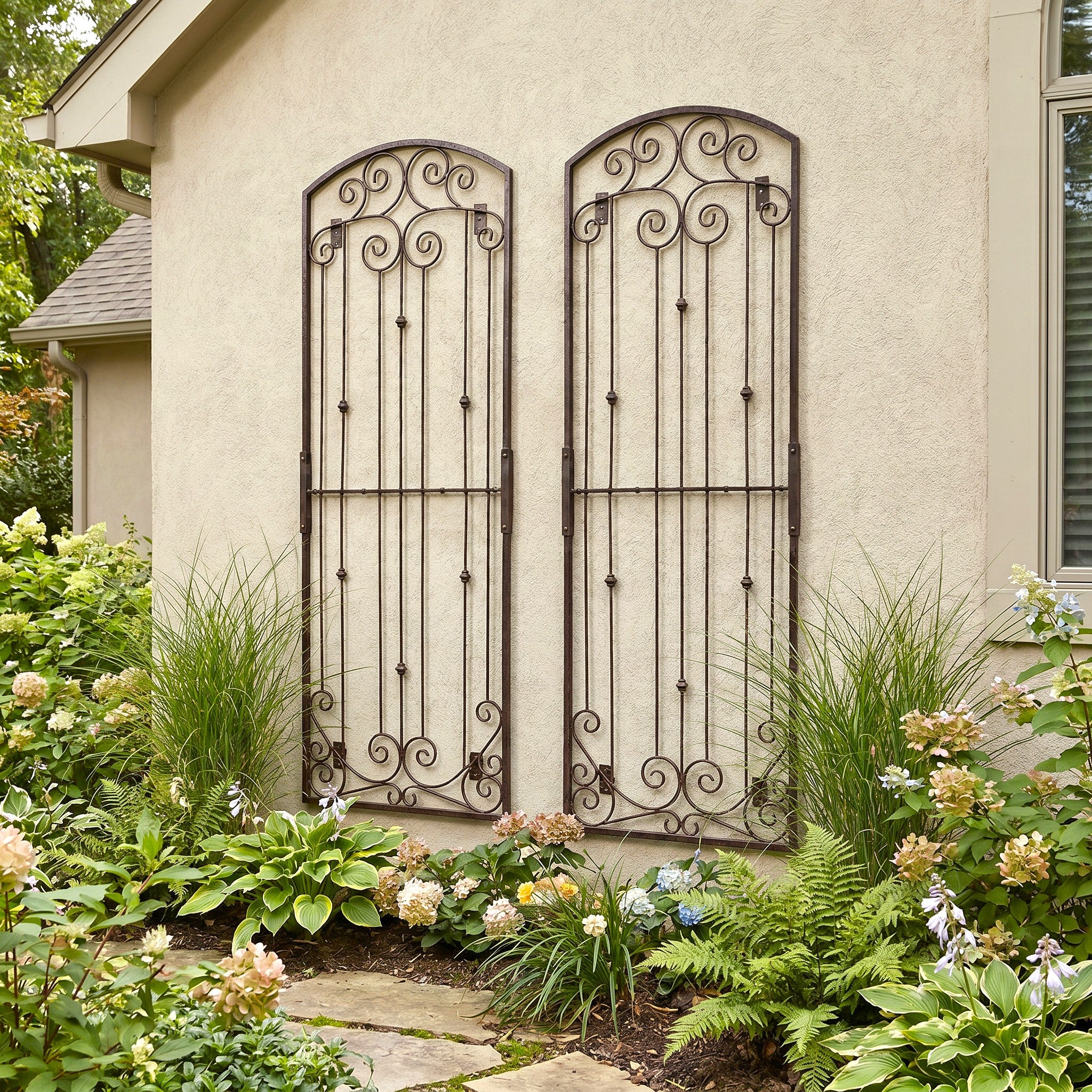 H Potter Lenox Estate Wall Trellis - Set of 2 – 8 ft Tall Iron Garden Screens - Charcoal Brown