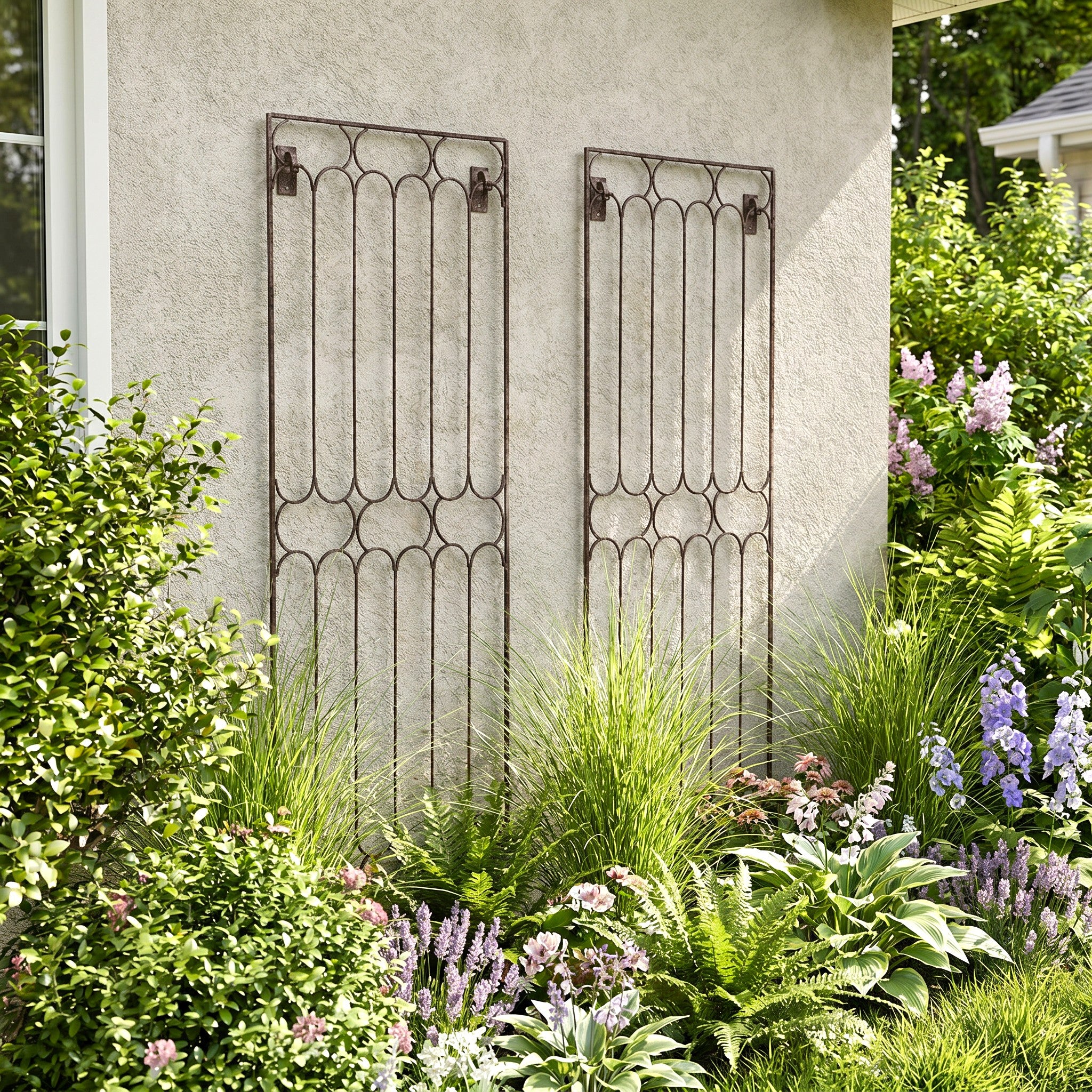 H Potter Carlisle Wall Trellis - Set of 2 – 69" Tall Iron Garden Screens - Charcoal Brown