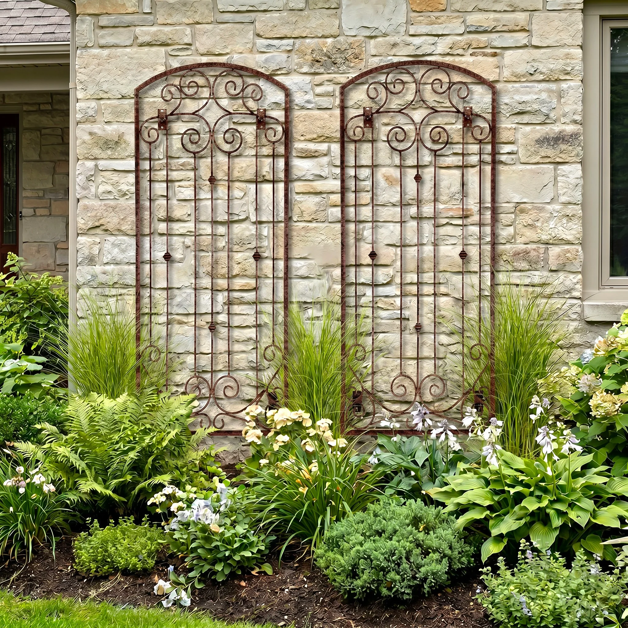 H Potter Lenox Estate Wall Trellis - Set of 2 – 6 ft Tall Iron Garden Screens - Charcoal Brown