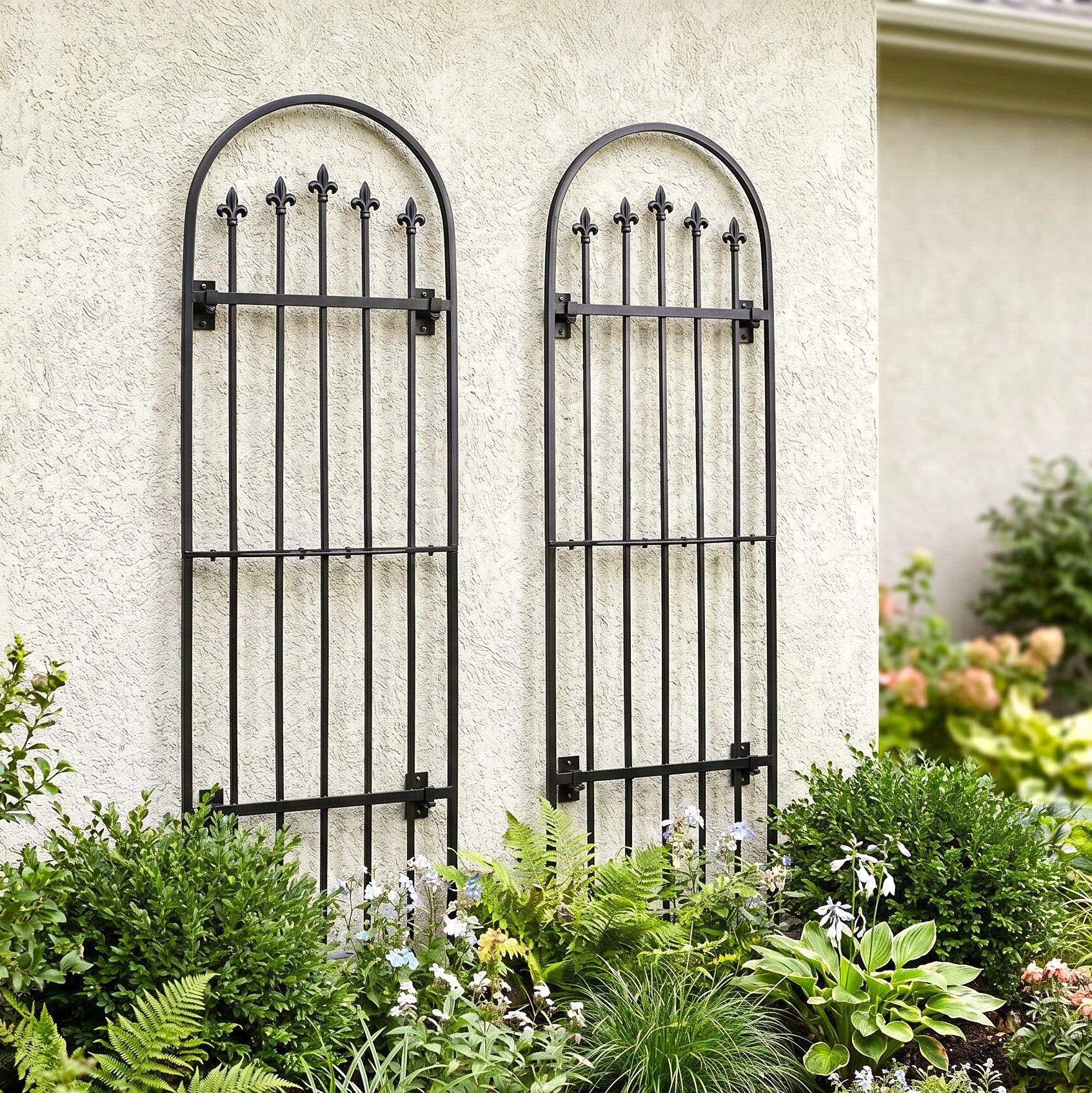 H Potter Verona Garden Wall Trellis - Set of 2 – Heavy Duty Iron - Black Finish - 80.75" Tall