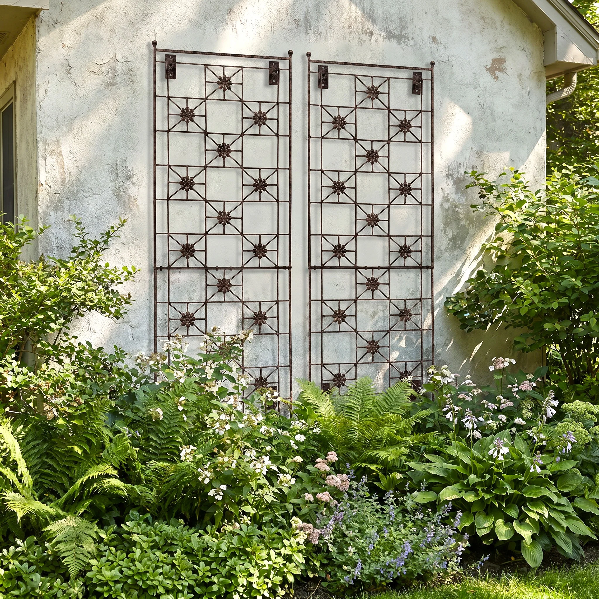 H Potter Delaney Wall Trellis - Set of 2 – 69" Tall Charcoal Brown - Iron Garden Screen
