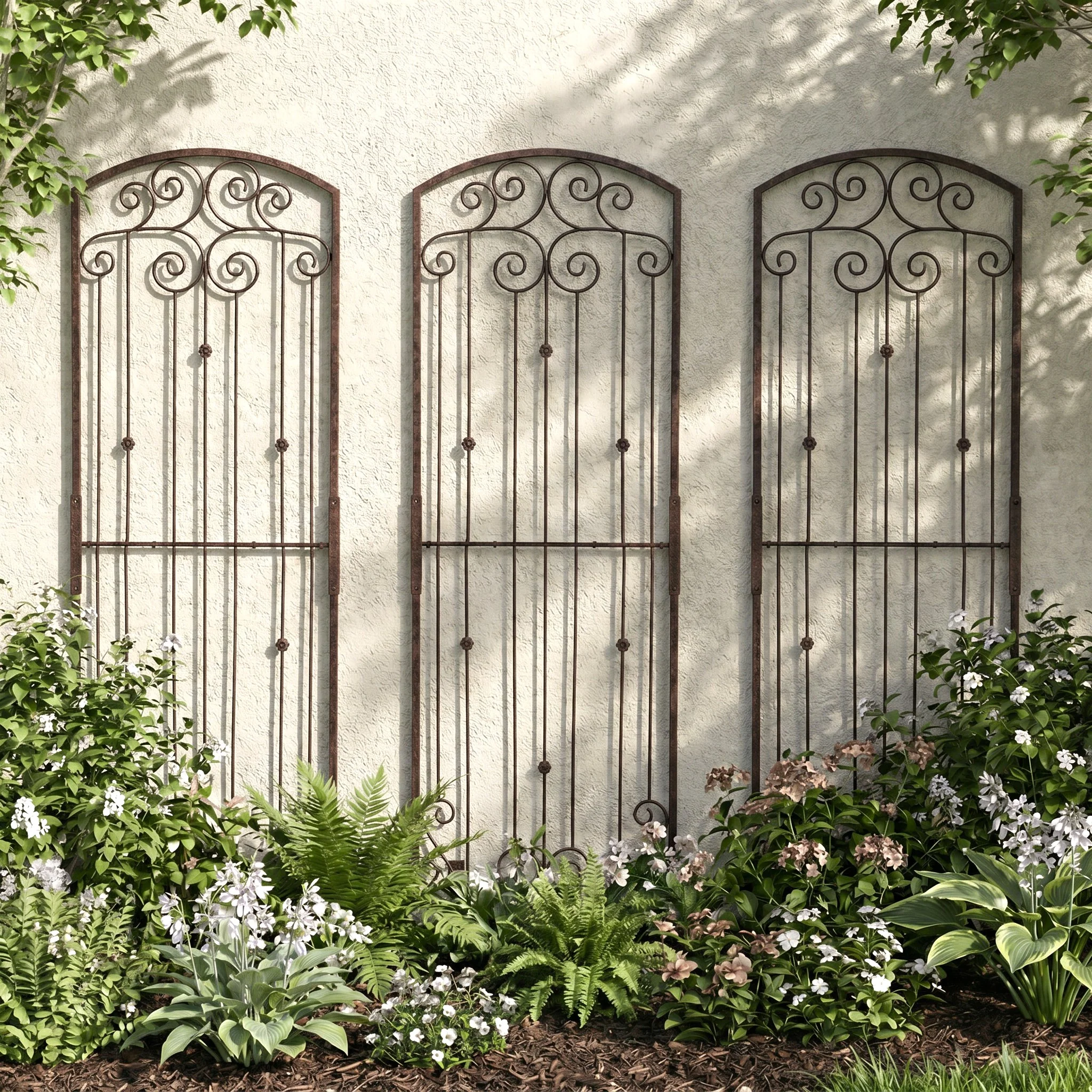 H Potter Lenox Estate Wall Trellis - Set of 3 – 8 Ft Tall Iron Garden Screens - Charcoal Brown