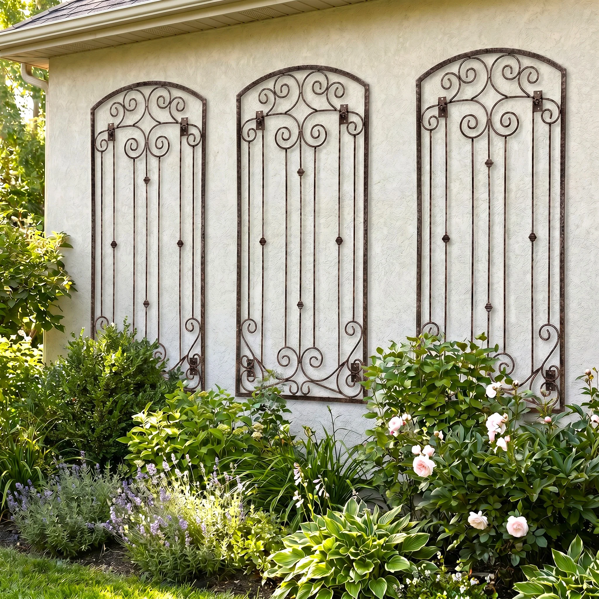H Potter Lenox Estate Wall Trellis - Set of 3 – 6 Ft Tall Iron Garden Screens - Charcoal Brown