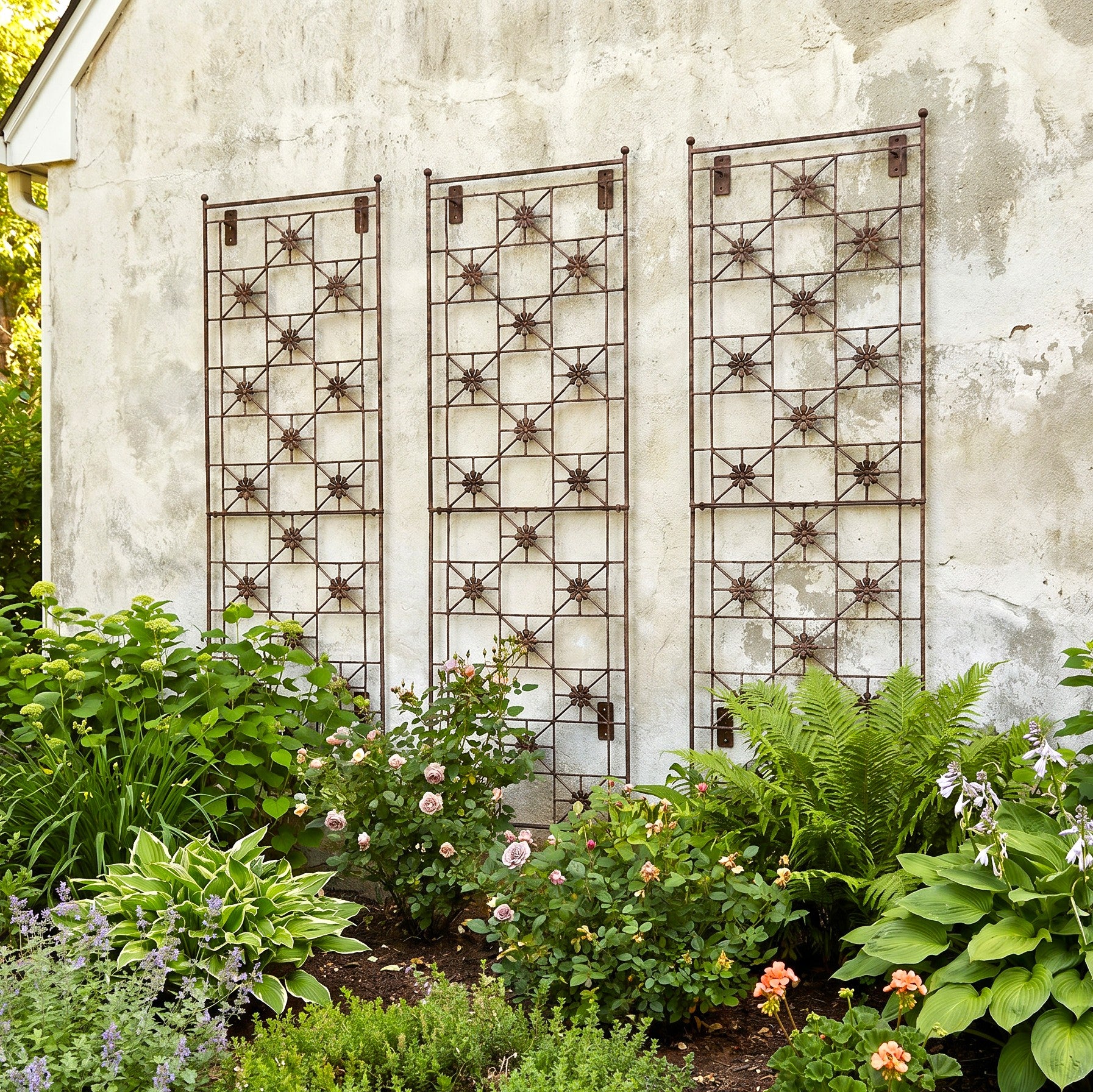 H Potter Delaney Wall Trellis - Set of 3 – 69" Tall Charcoal Brown - Iron Garden Screen