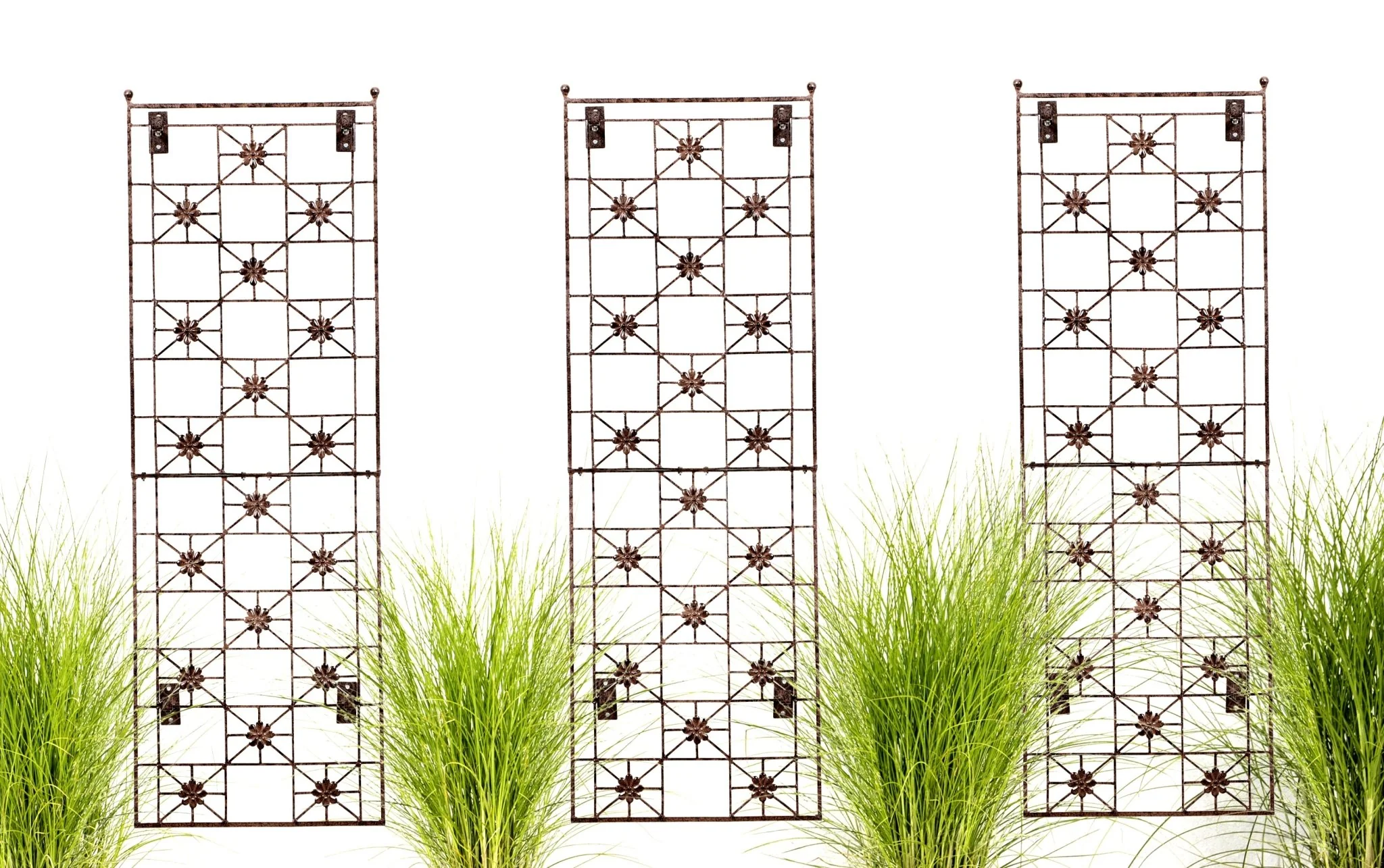 H Potter Delaney Wall Trellis - Set of 3 – 69" Tall Charcoal Brown - Iron Garden Screen - Image 2