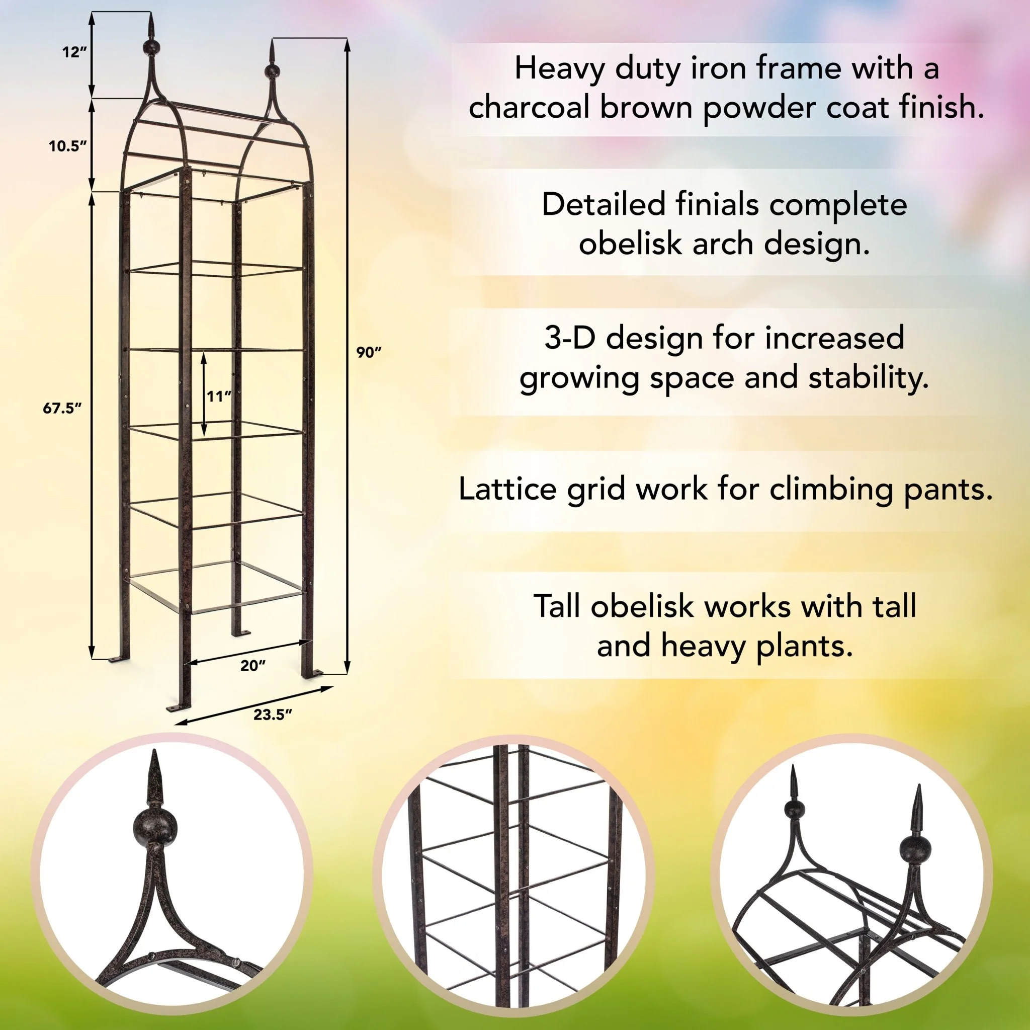 H Potter Ogee Obelisk Garden Trellis - Large Metal Structure - Image 5