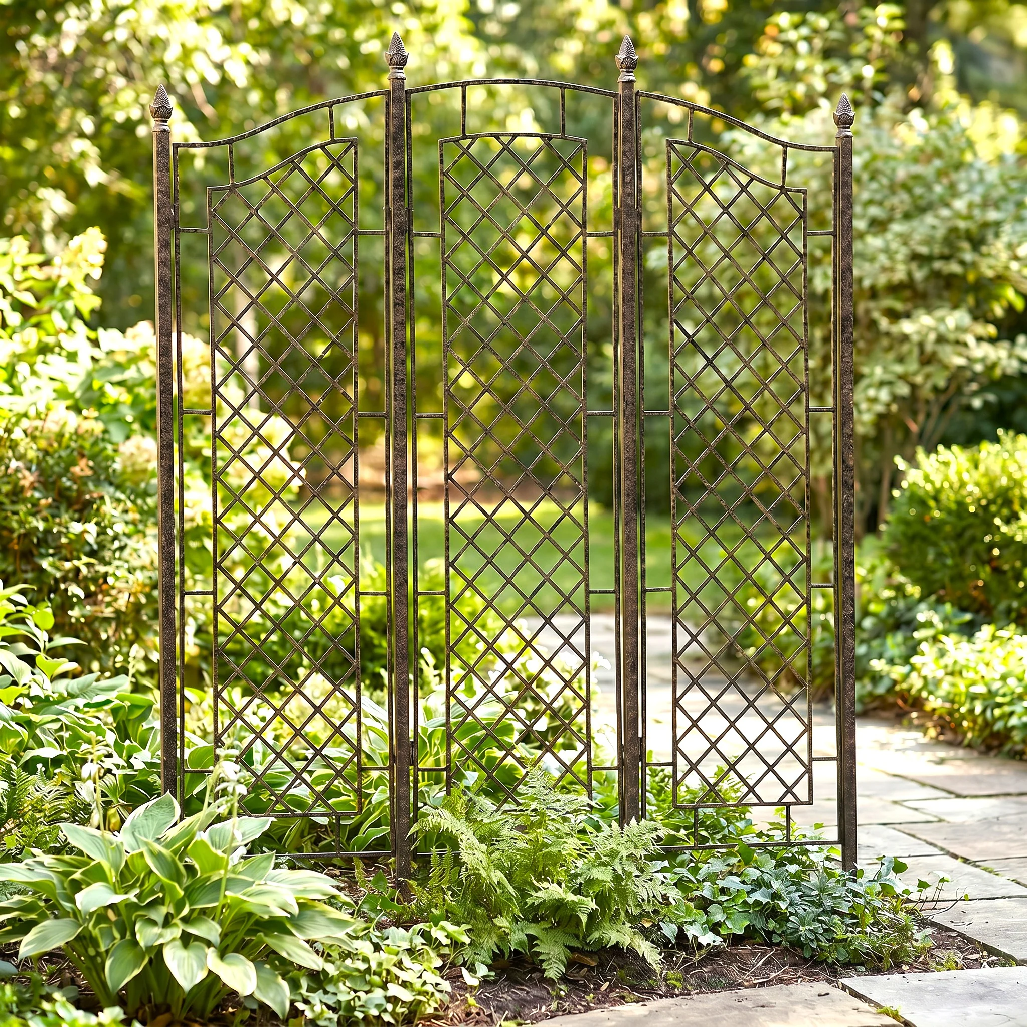 H Potter Augusta Large Three-Panel Garden Trellis Screen - Charcoal Brown