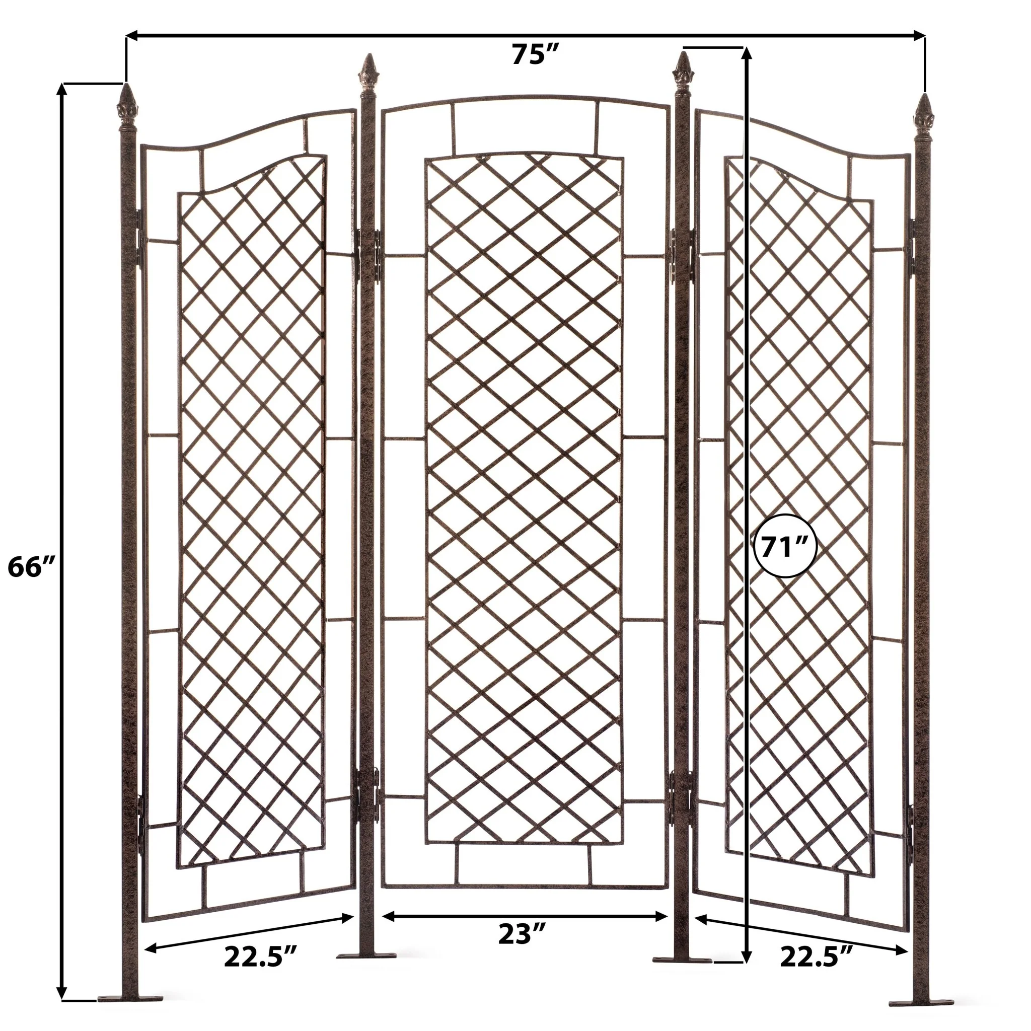 H Potter Augusta Large Three-Panel Garden Trellis Screen - Charcoal Brown - Image 4