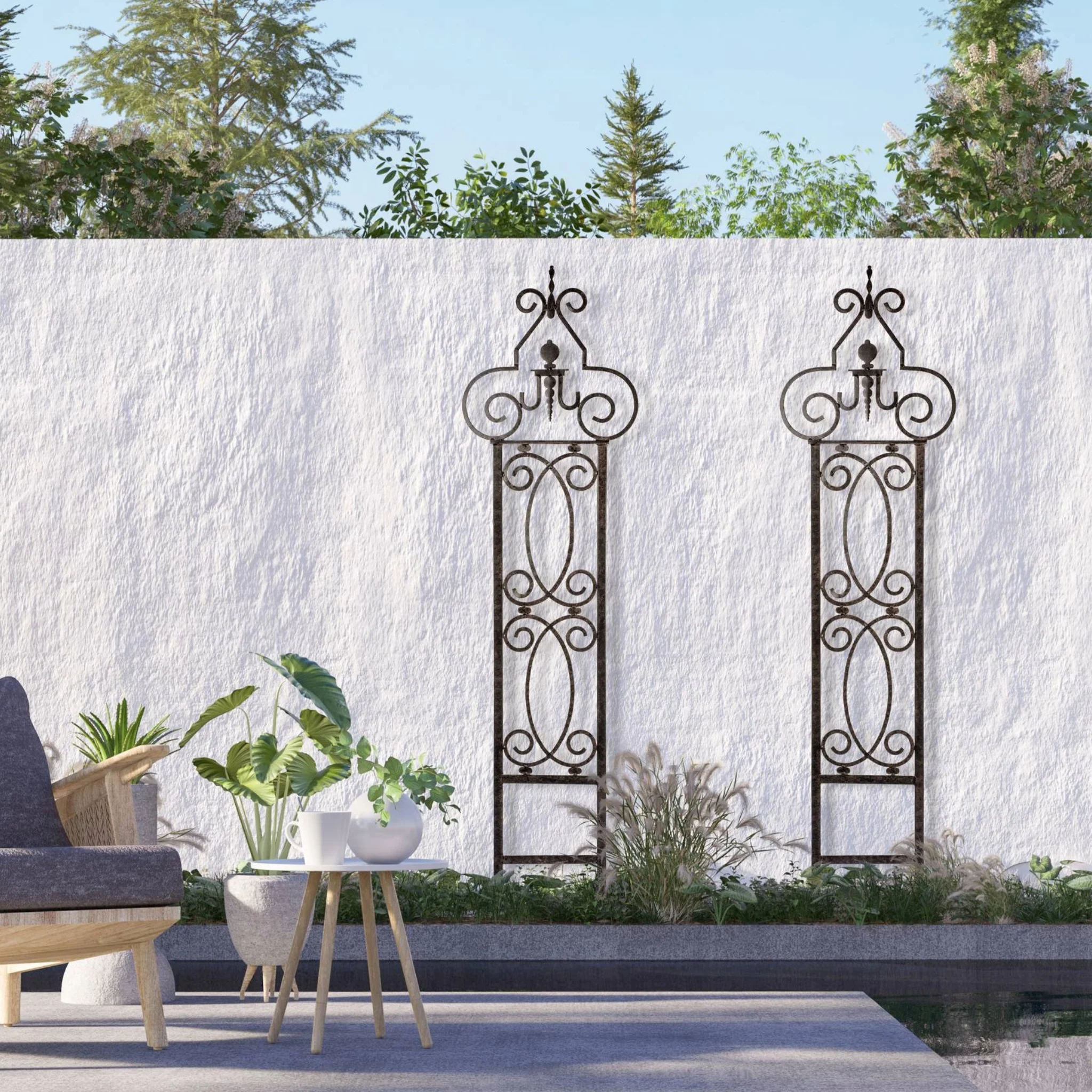 H Potter Heritage Scroll Garden Trellis Set of 2 – Freestanding - Charcoal Brown