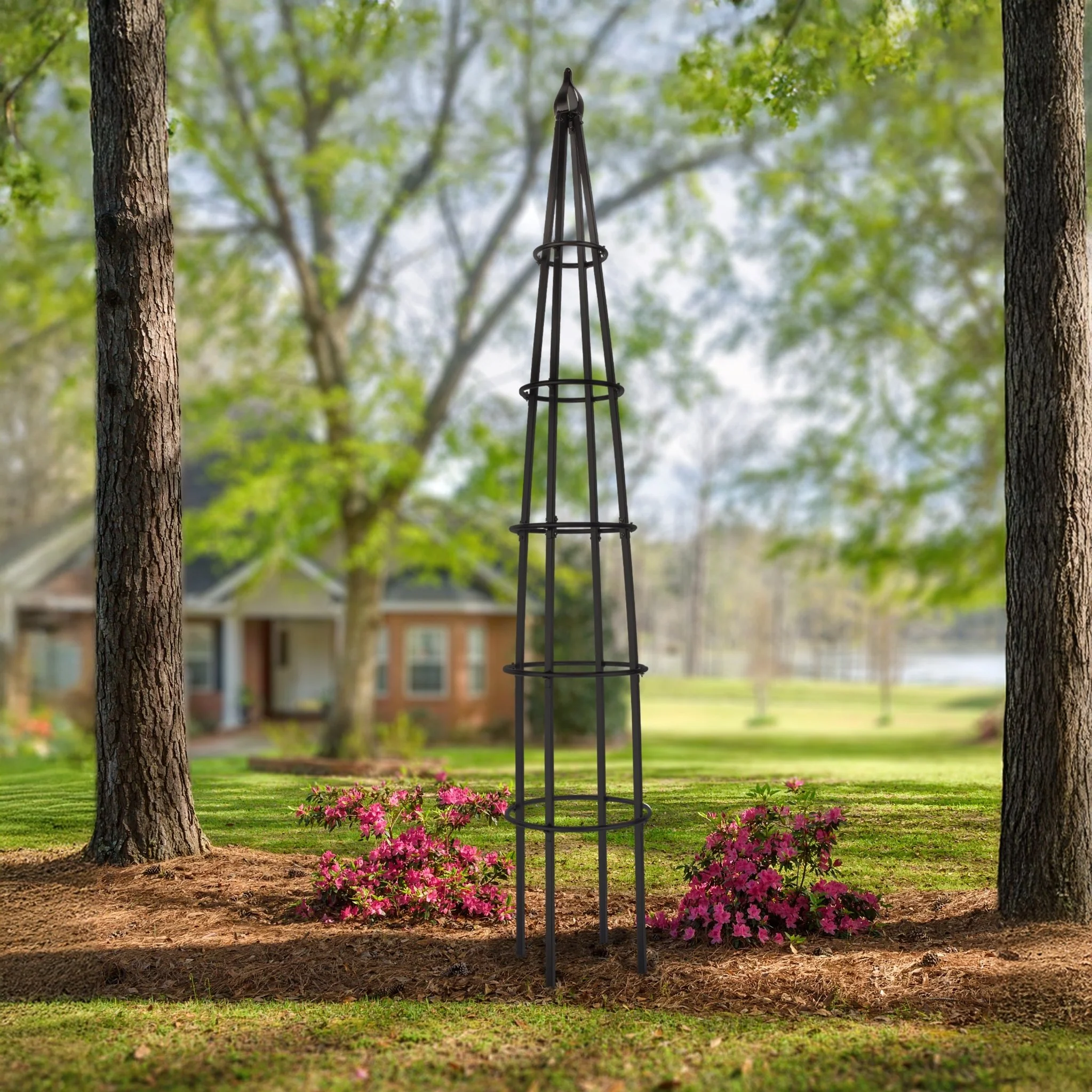 H Potter Bristol Estate Trellis - 10-Foot Black Garden Obelisk Trellis - Freestanding