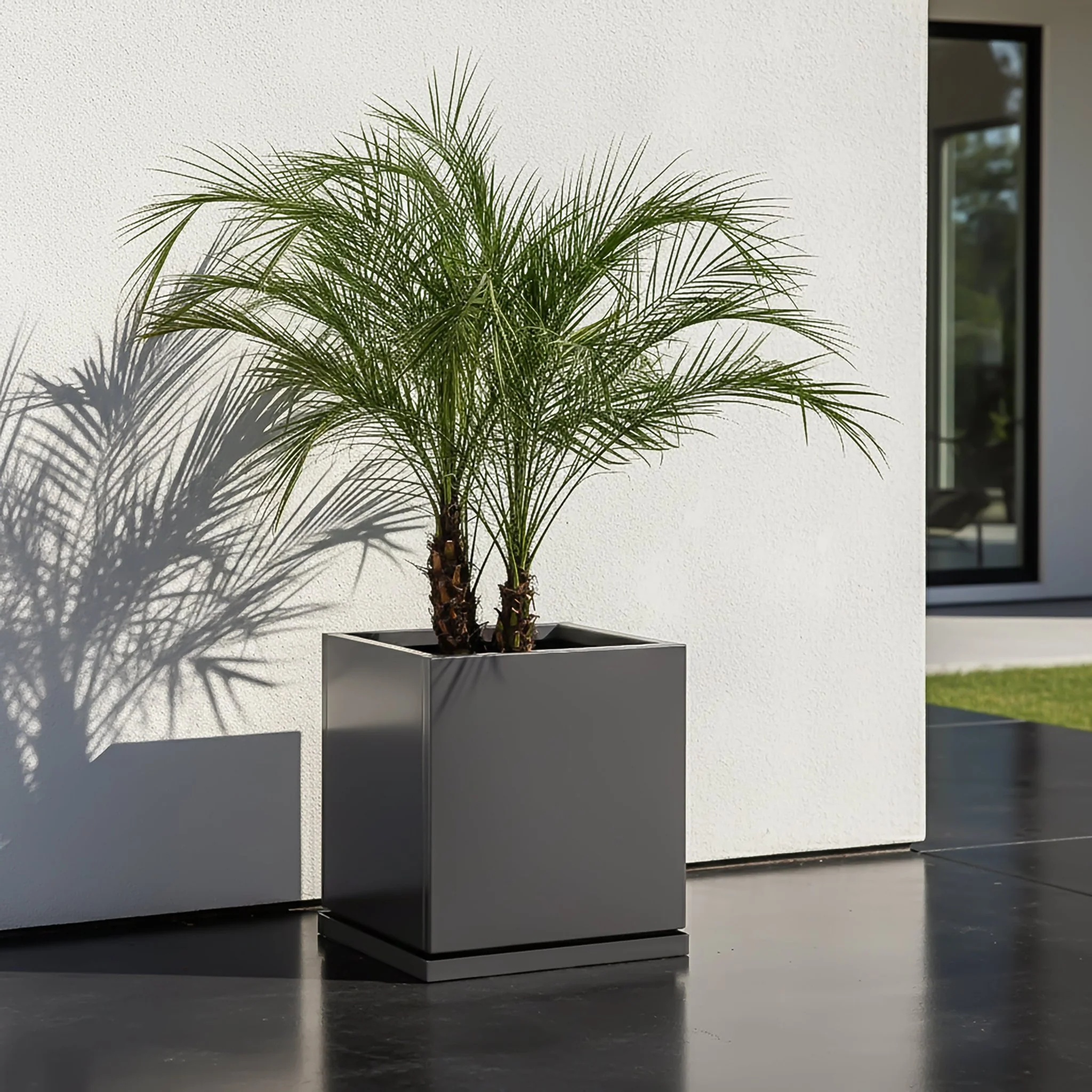 H Potter Willow 17" Gray Square Metal Planter with Drip Tray | Indoor Outdoor Planter - Image 4