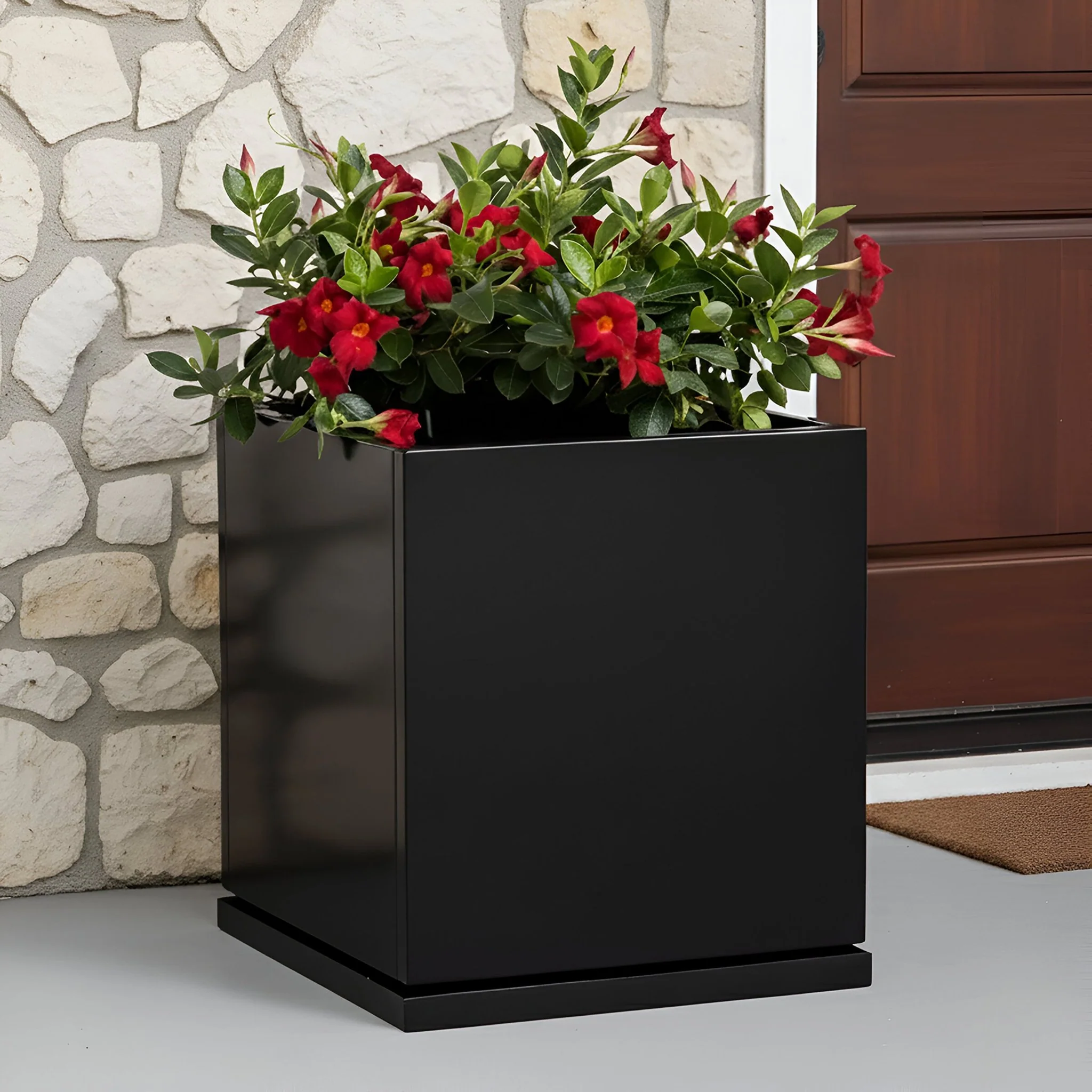 H Potter 20" Laurel Black Square Metal Planter with Drip Tray | Indoor Outdoor Planter - Image 5