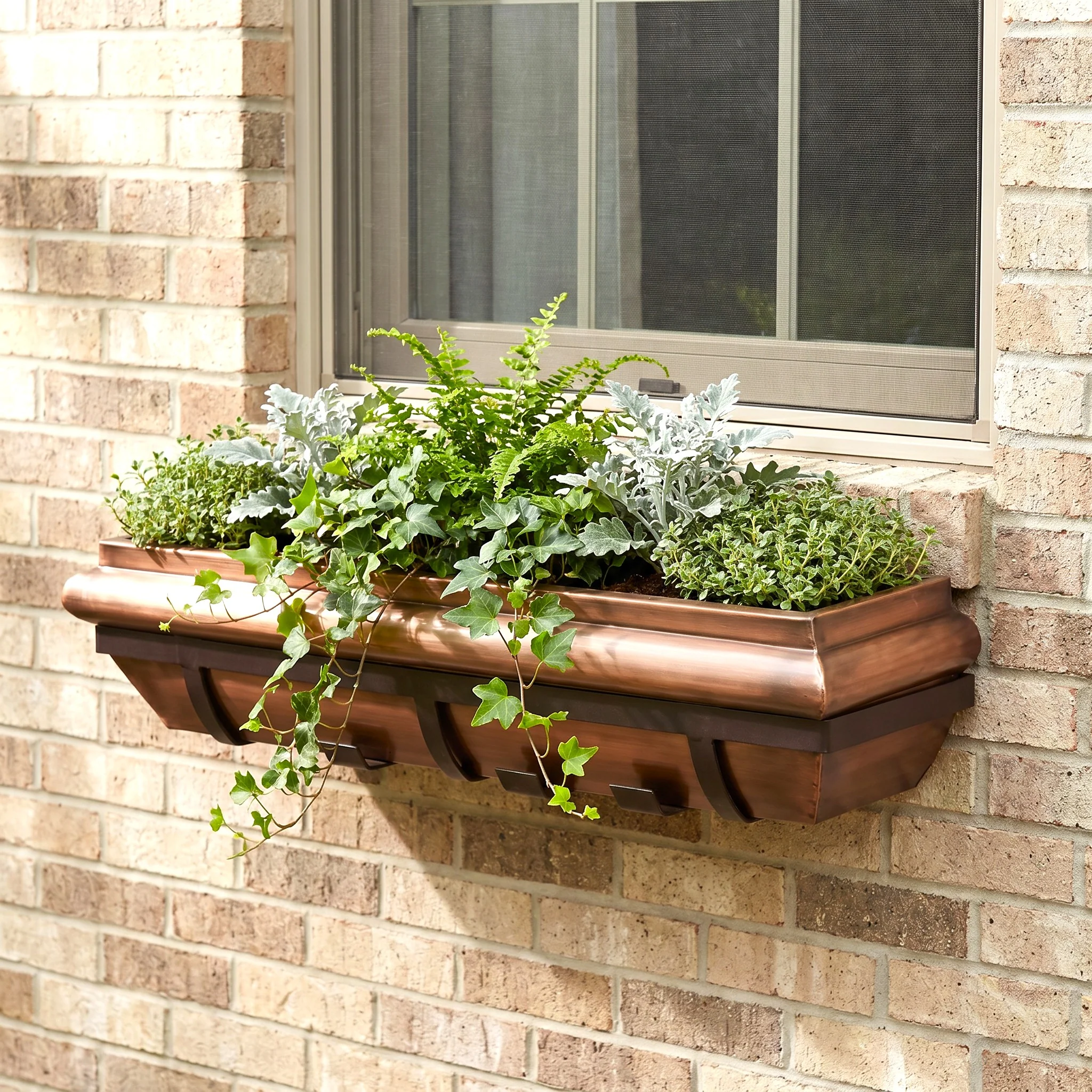 36-Inch Antique Copper Window Box with Metal Frame