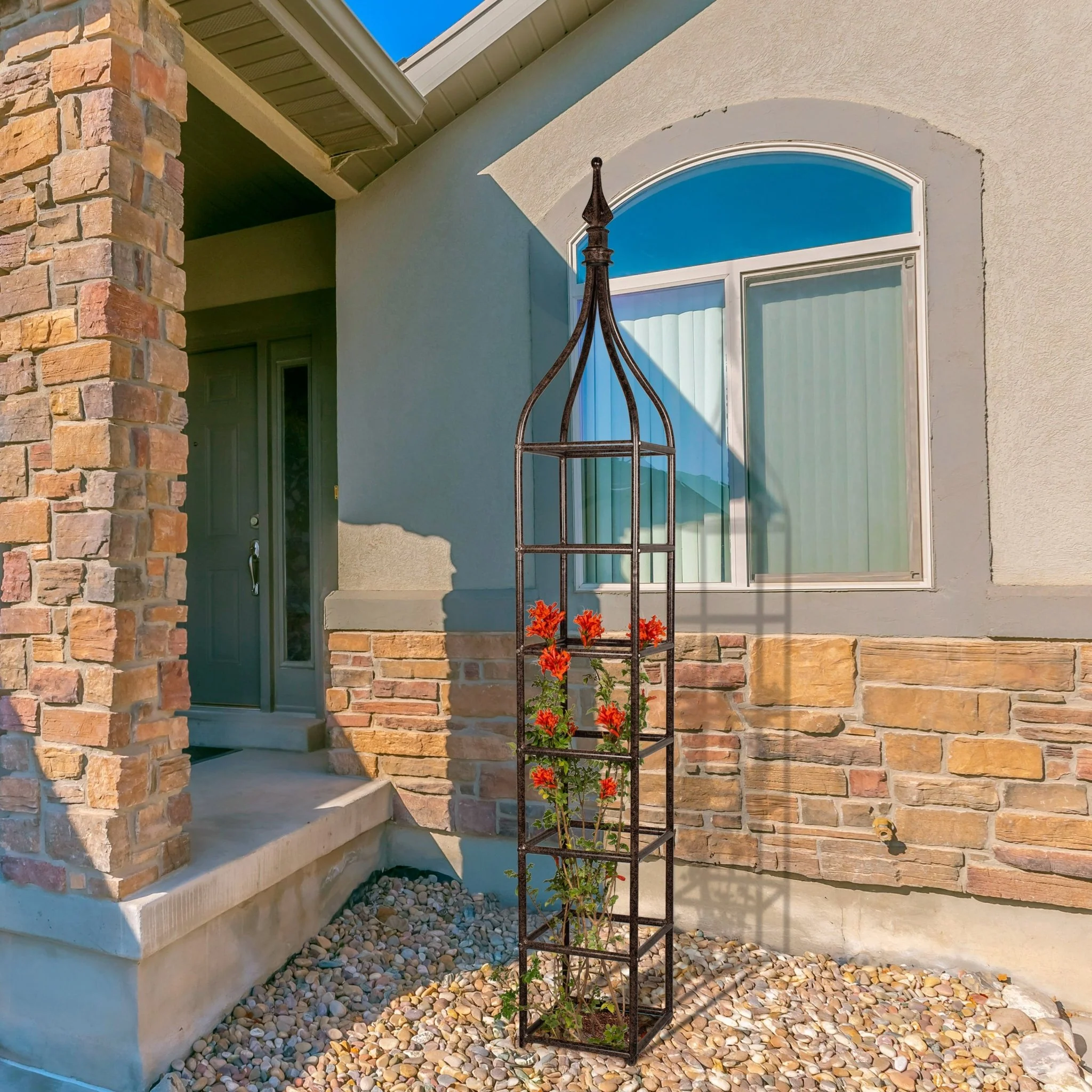 H Potter Beaumont Garden Obelisk Trellis - 6 Ft Tall Freestanding Metal Landscape Structure - Image 3