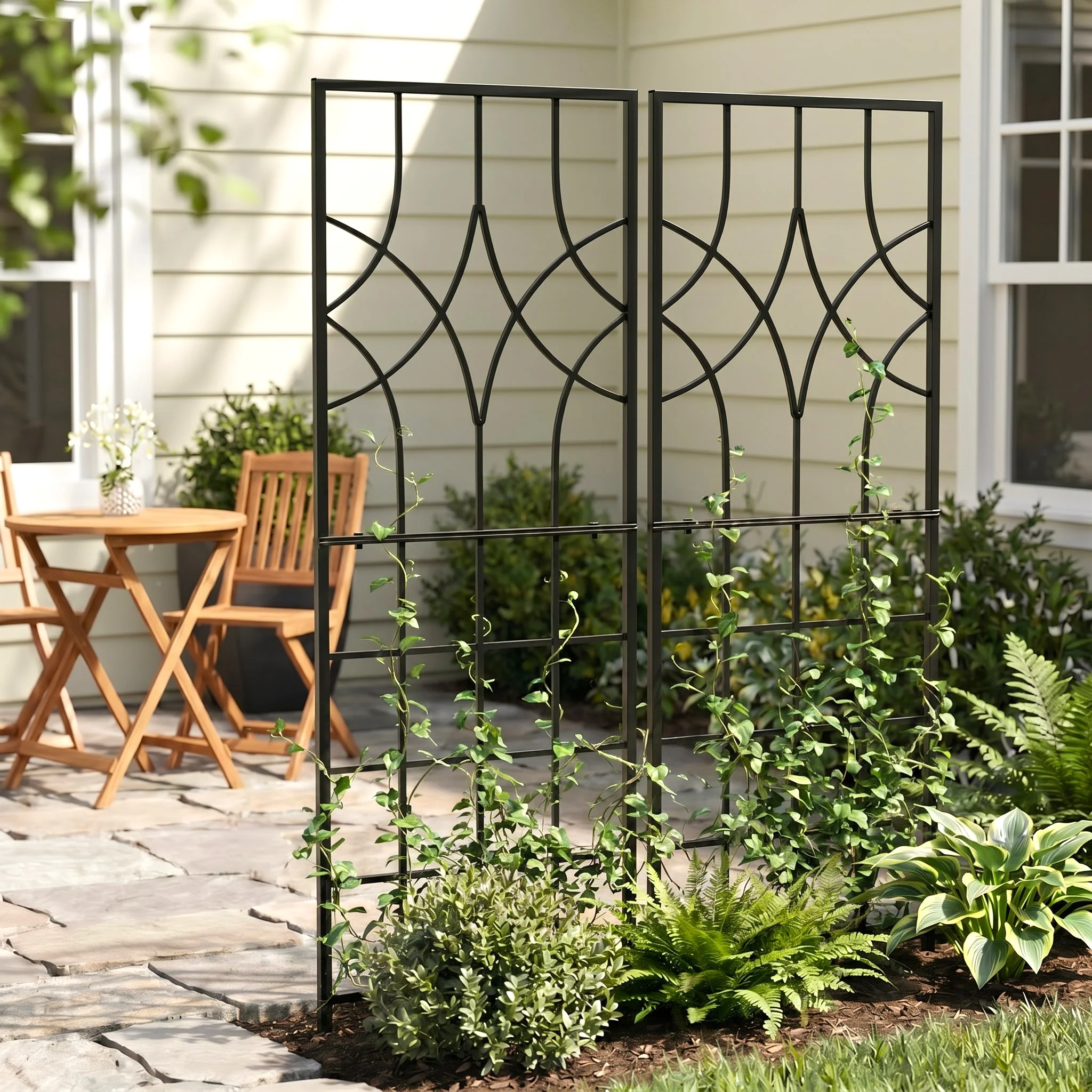 H Potter Geometric Iron Garden Small Trellis – Set of 2 - 58" Tall - Black Powder-Coated Finish