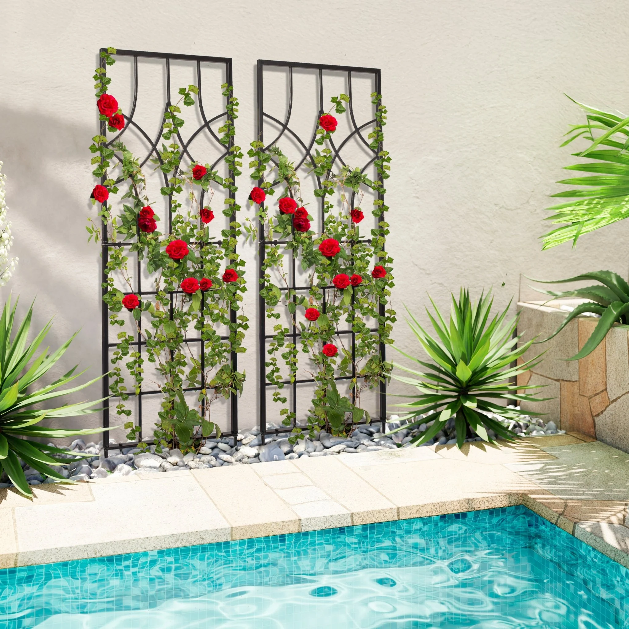 H Potter Geometric Iron Garden Small Trellis – Set of 2 - 58" Tall - Black Powder-Coated Finish - Image 2