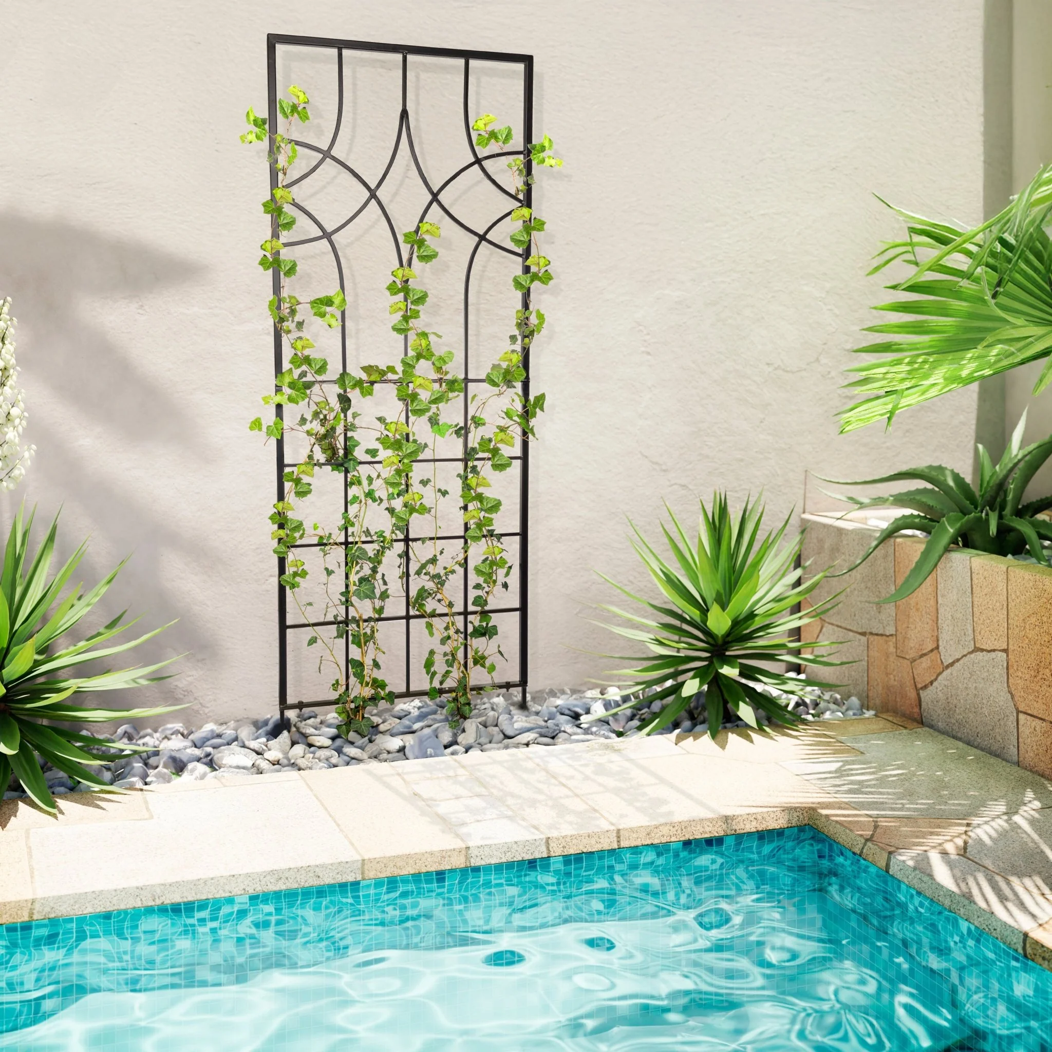 H Potter Geometric Garden Trellis - Black Freestanding Screen - 69.5" Tall - Image 8