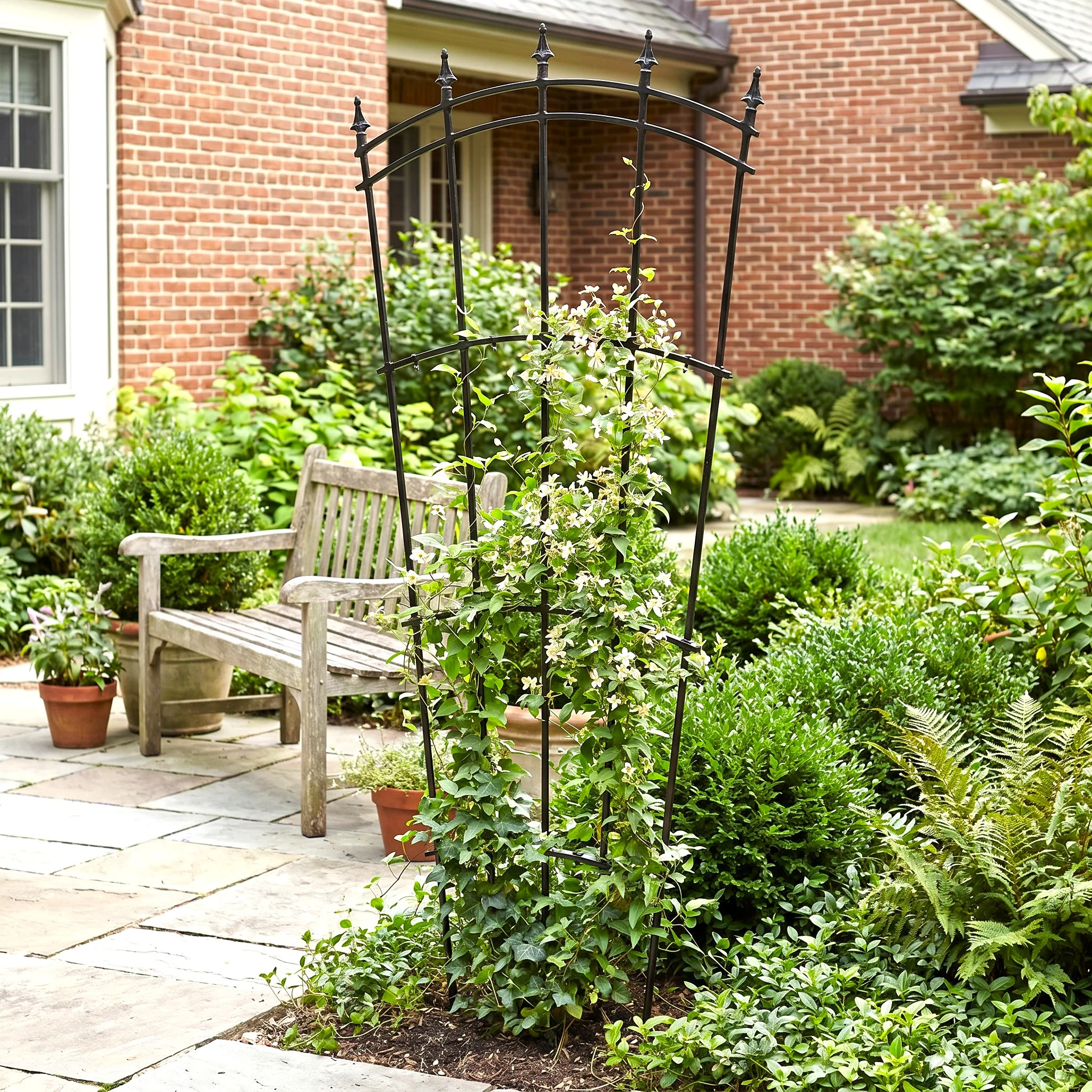 H Potter Fan Trellis - Metal Freestanding Garden Trellis - Black Finished Iron