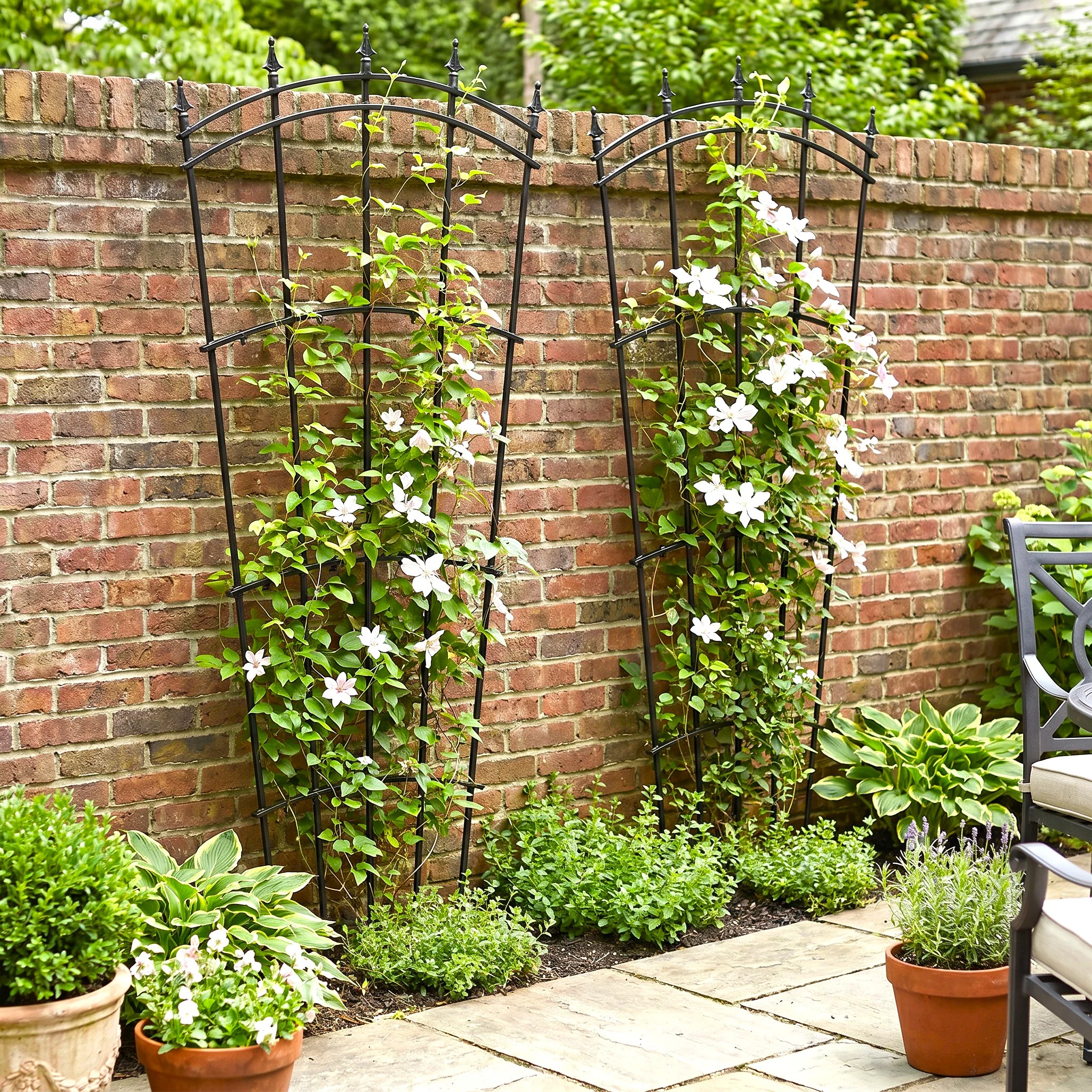 H Potter Fan Trellis Set of 2 - Freestanding Metal - Black Finish