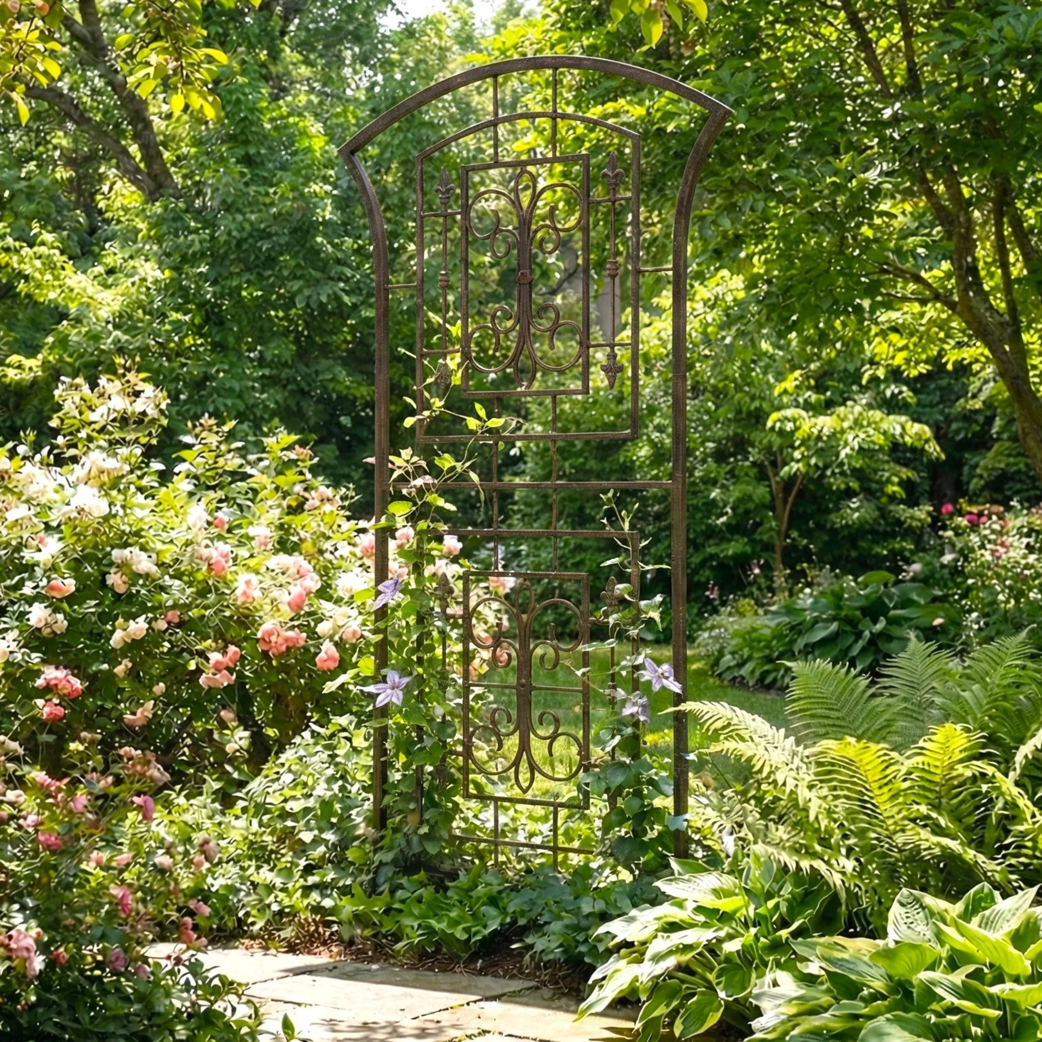H Potter Kingsley Metal Garden Trellis - Freestanding - Charcoal Brown