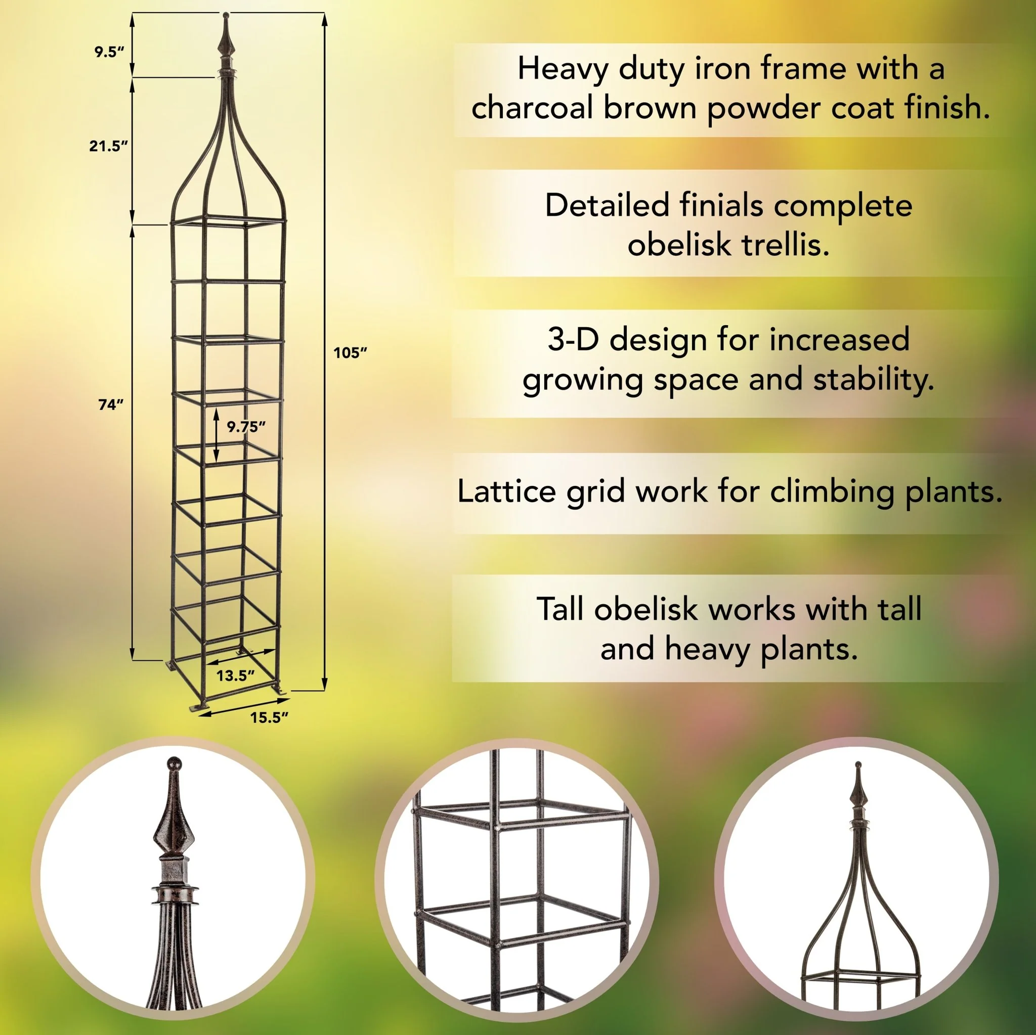 H Potter Rosemont Garden Obelisk Trellis - Set of 3 - 8.75 Ft Tall Freestanding - Image 5